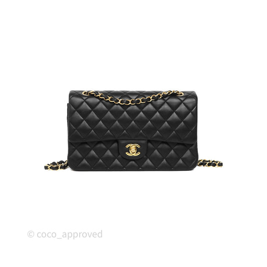 Chanel Quilted Classic M/L Medium Flap  Black Lambskin Gold Hardware