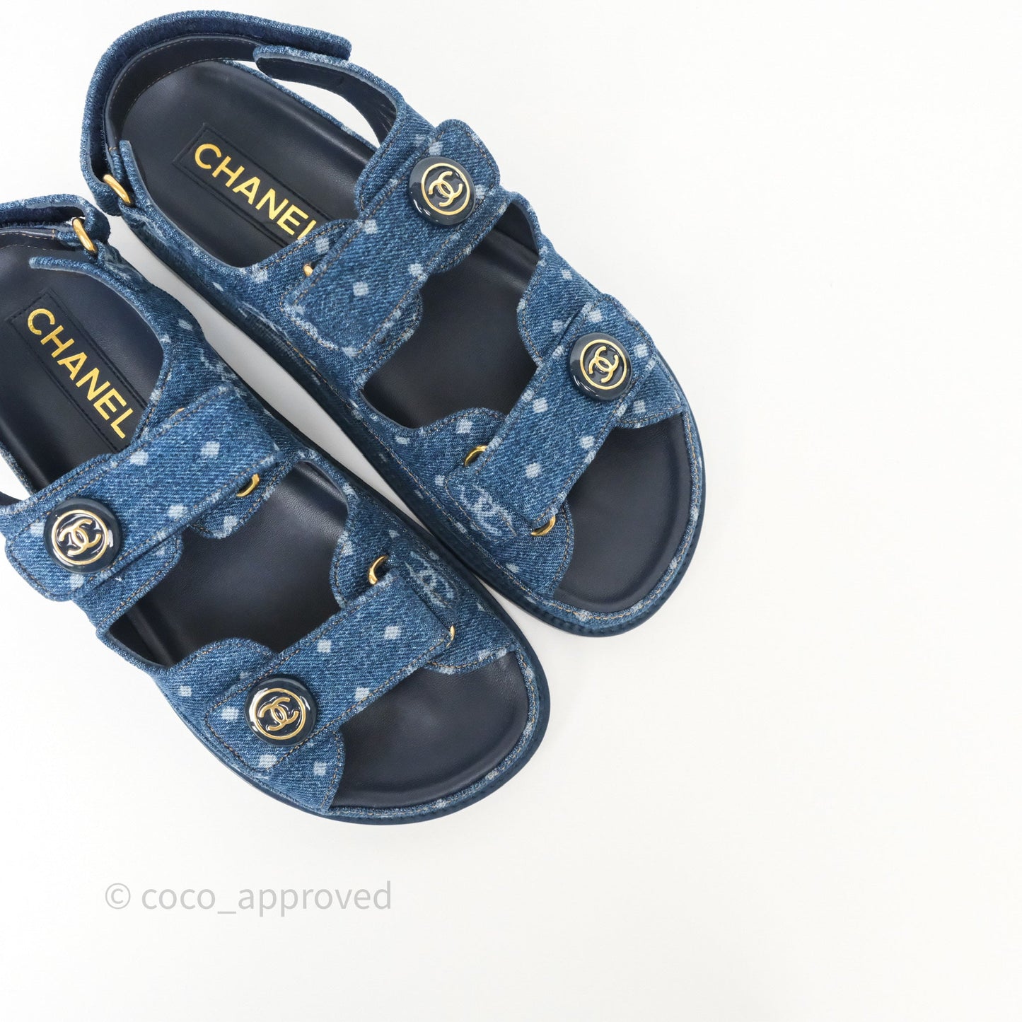 Chanel CC Dots Dad Sandals Denim Blue 23P Size 38