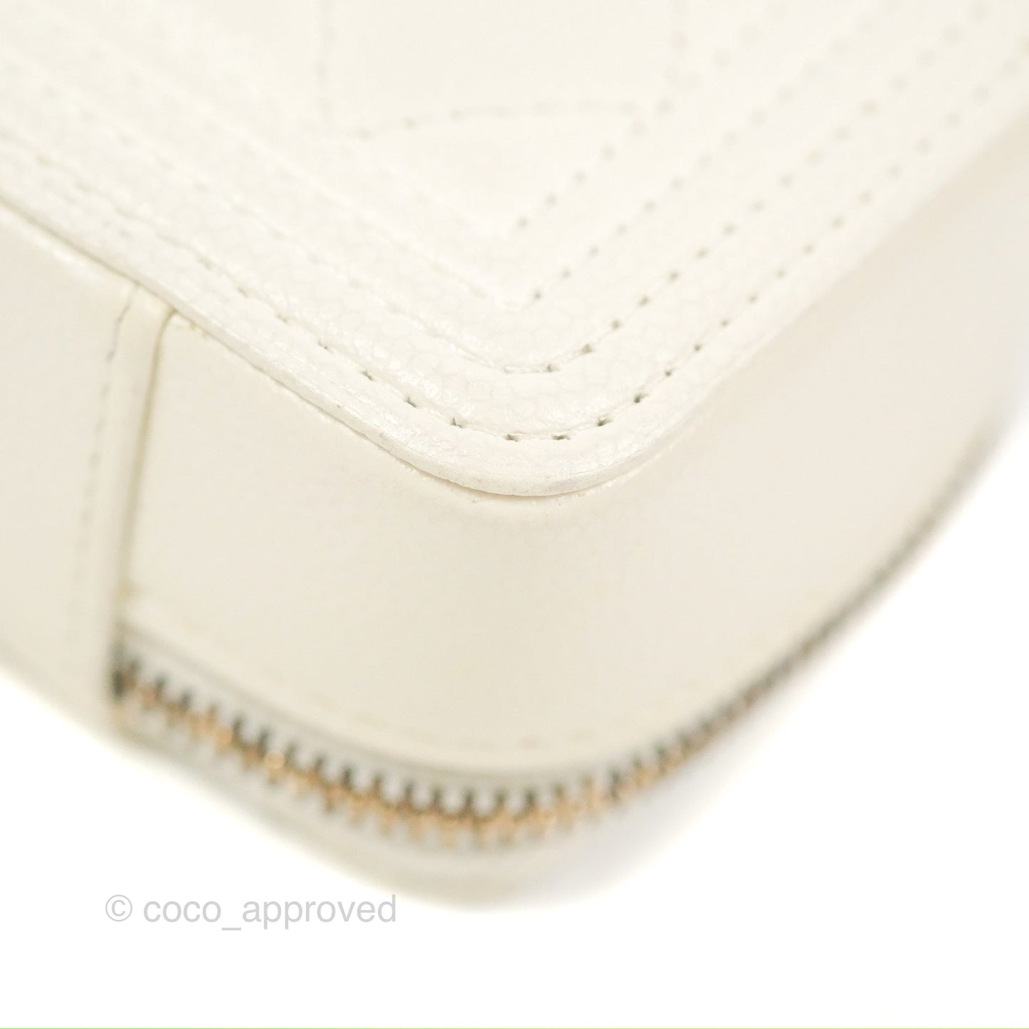 Chanel Mini Boy Clutch with Chain White Caviar Aged Gold Hardware