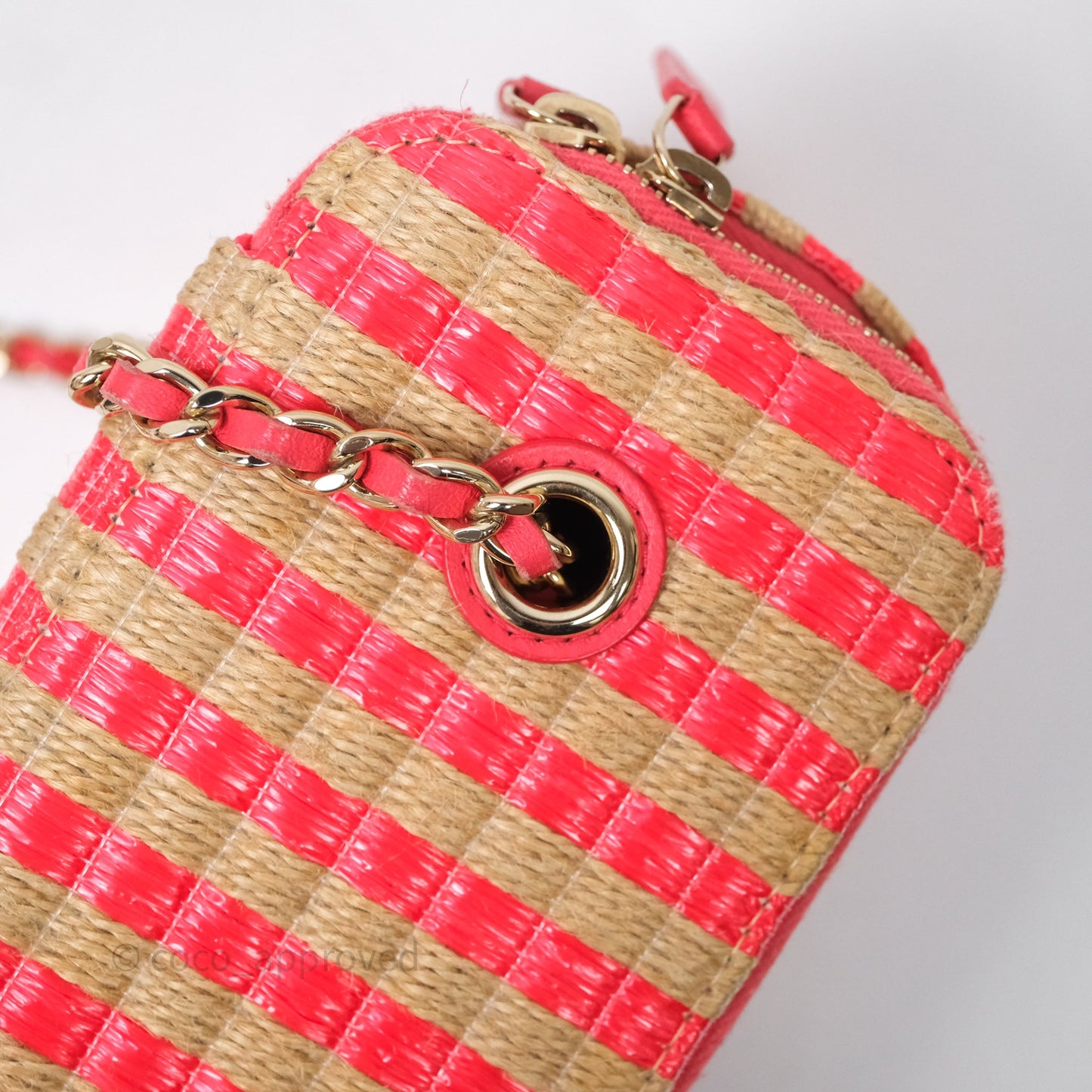 Chanel Vanity With Chain Striped Raffia Orange Gold Hardware