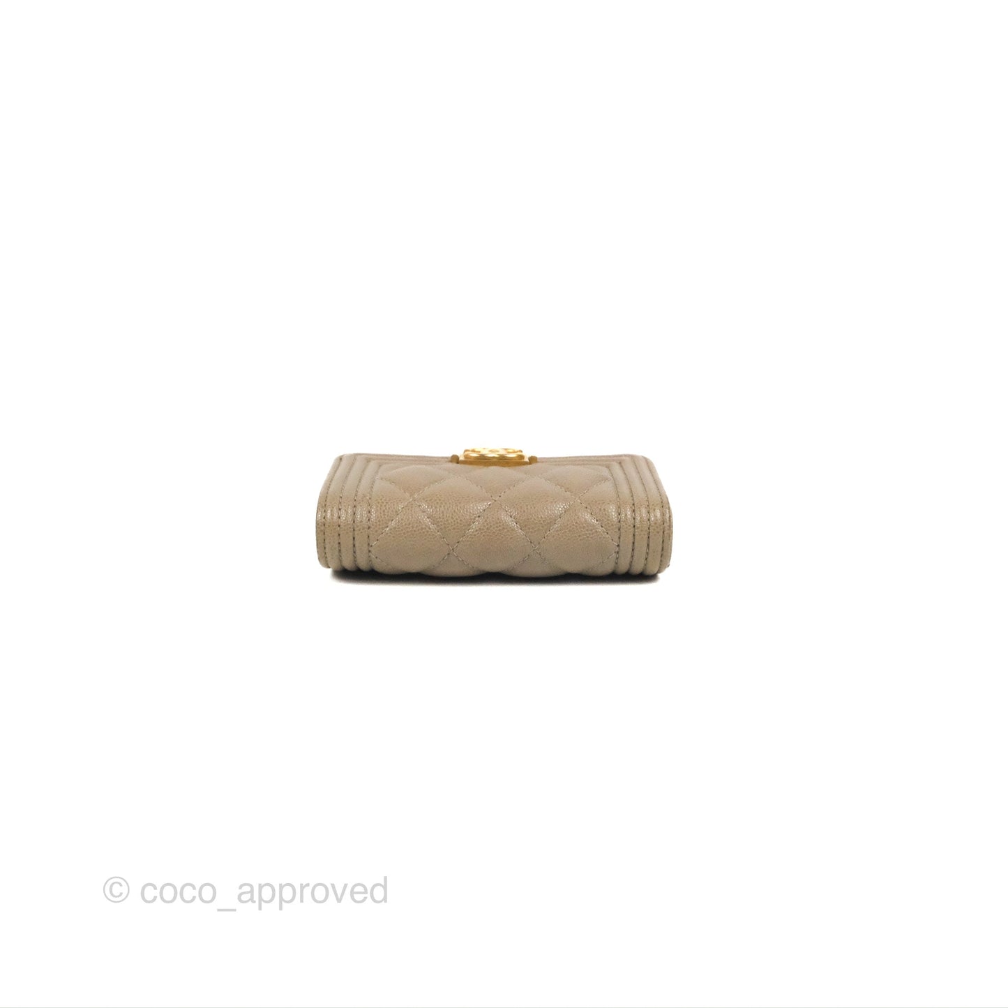 Chanel Quilted Boy Flap Card Holder Taupe Grey Caviar Aged Gold Hardware