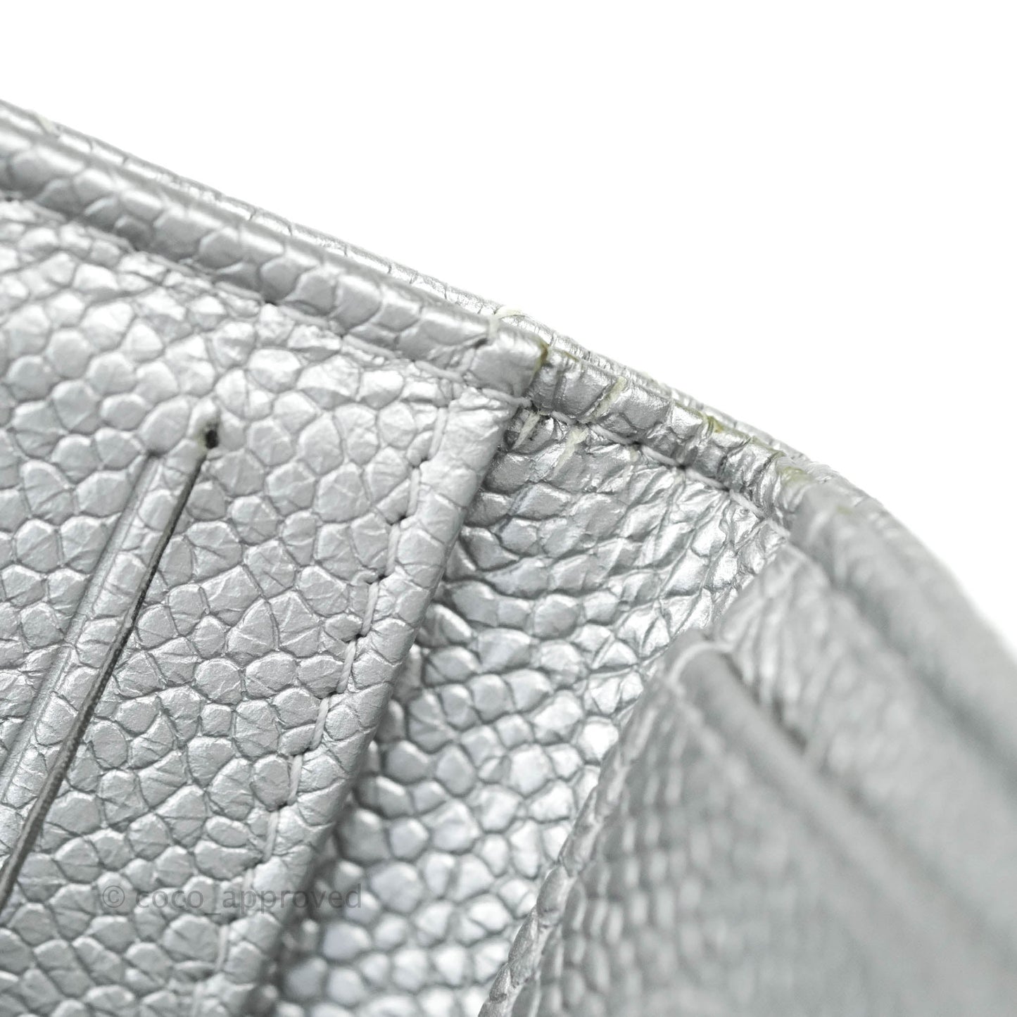 Chanel Classic Quilted Card Holder Metallic Silver Caviar Ruthenium Hardware