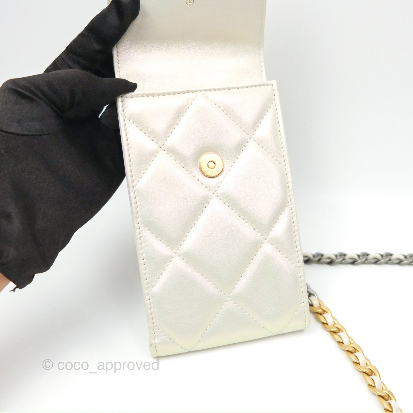 Chanel 19 Phone Holder Iridescent Ivory Mixed Hardware