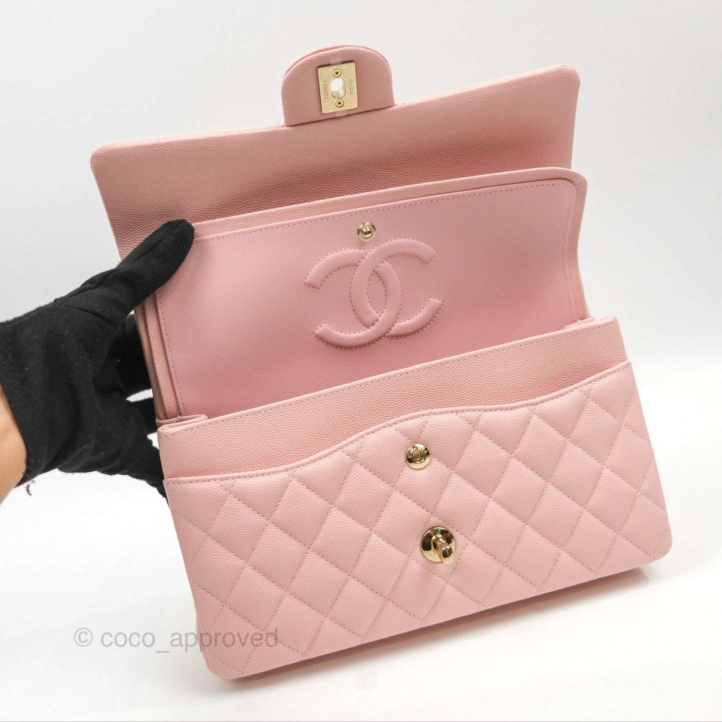 Chanel Medium Classic Flap Quilted Pink Caviar Gold Hardware