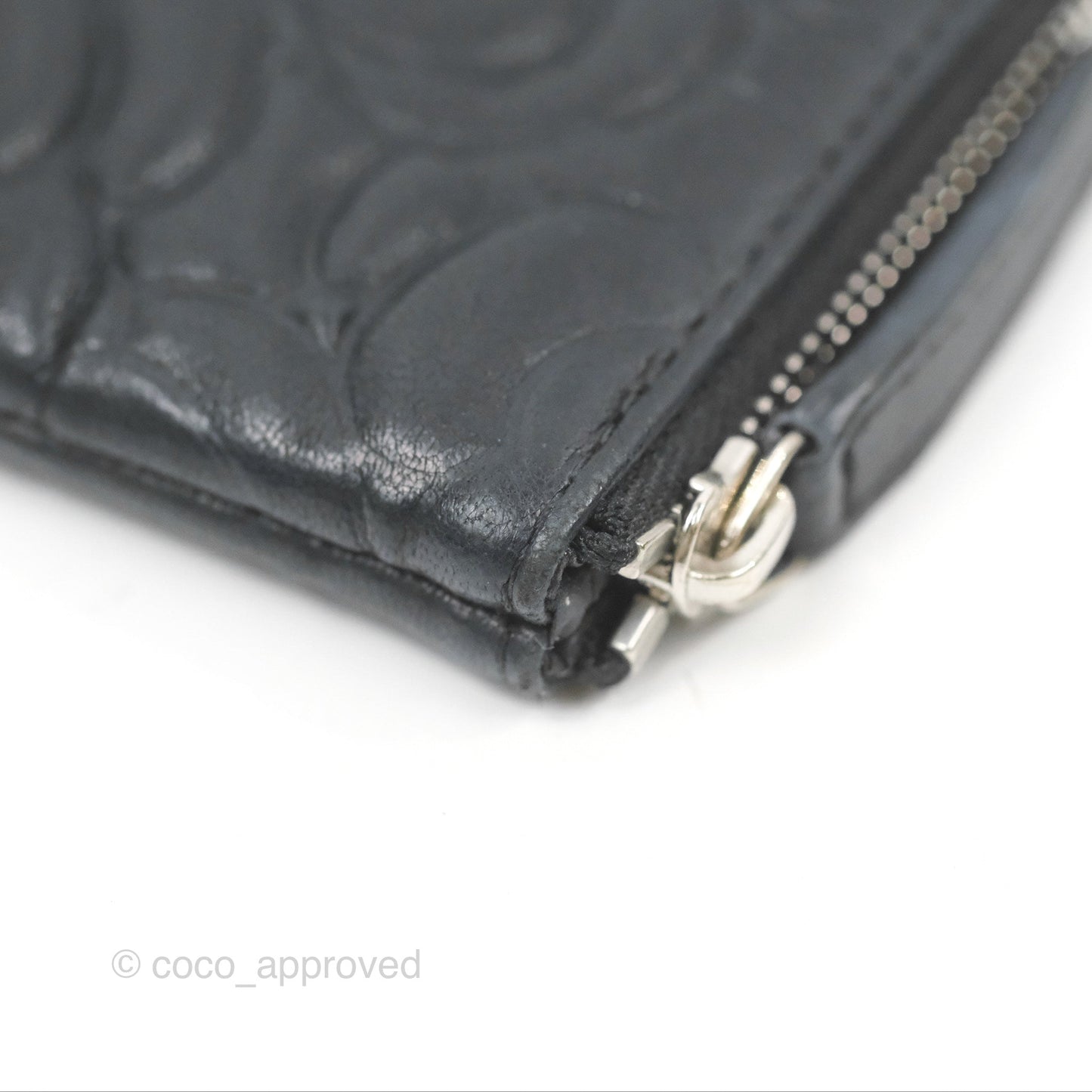 Chanel Quilted Mini O Case Camellia Black Lambskin Silver Hardware