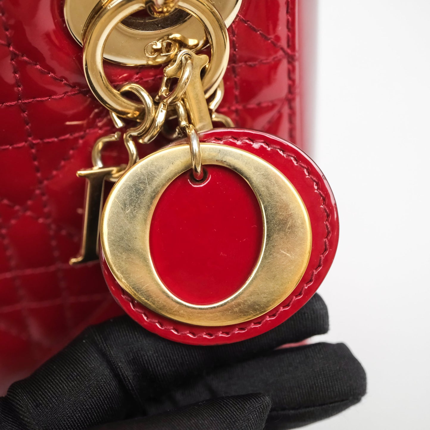 Christian Dior Mini Lady Dior Red Patent Cannage Gold Hardware