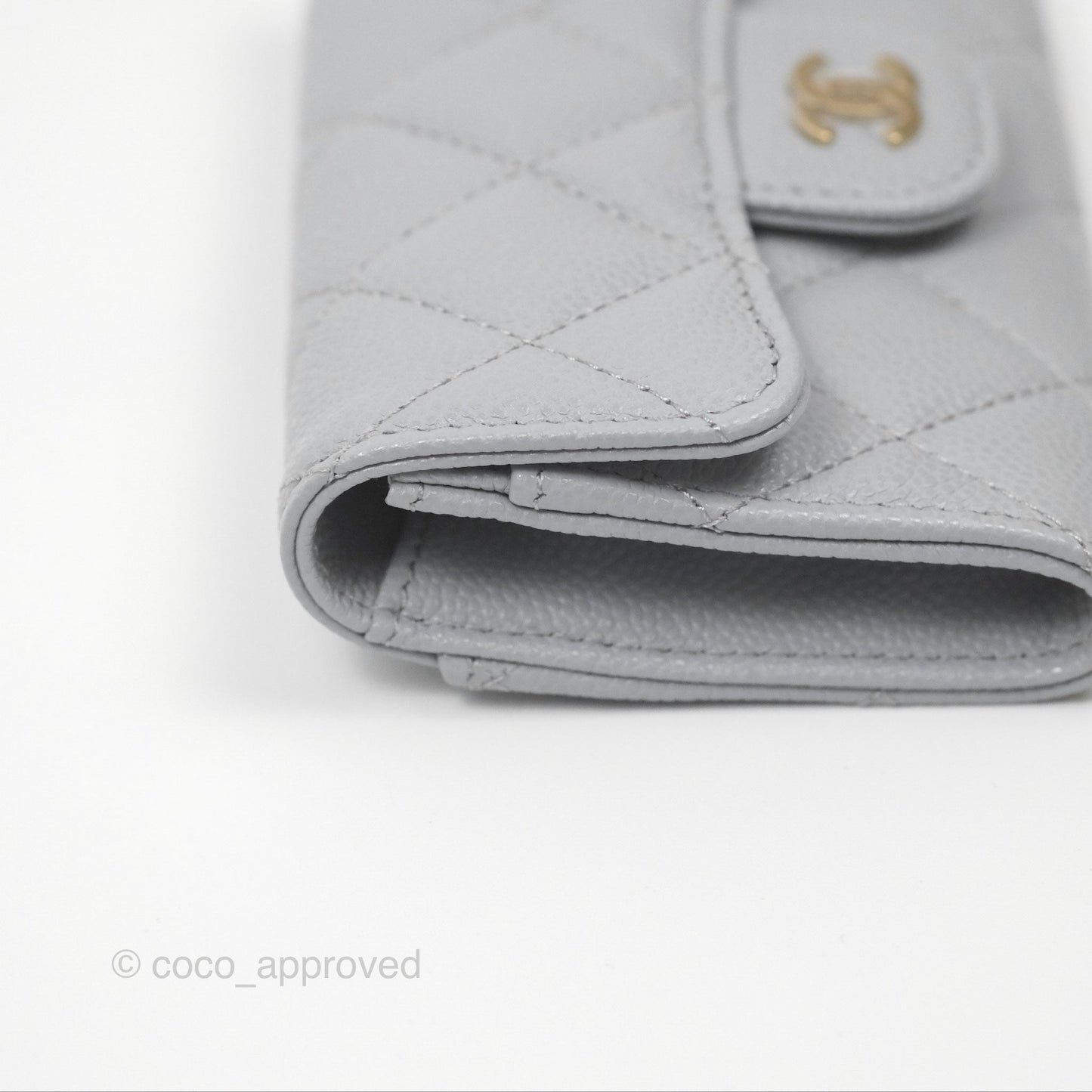 Chanel Quilted Flap Card Holder Caviar Grey Gold Hardware