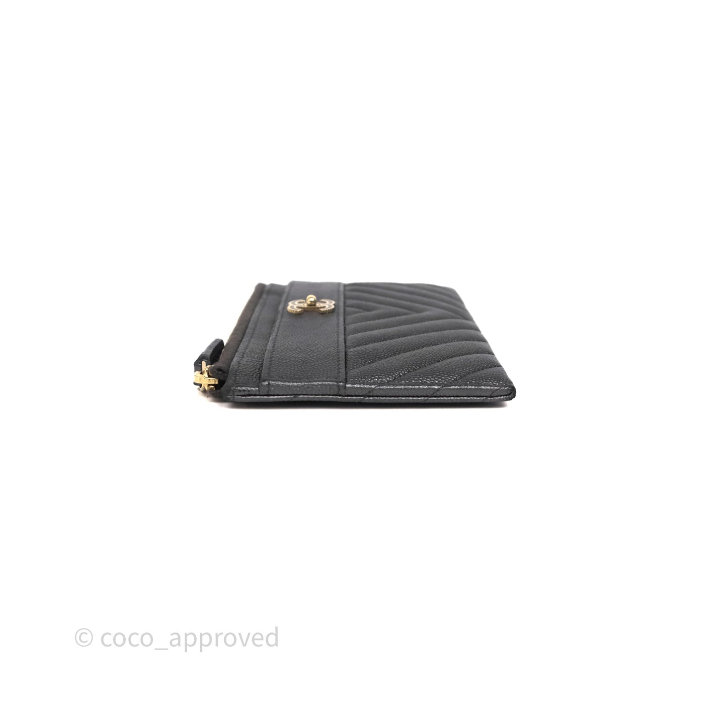 Chanel Chevron Zip Long Wallet Grey Caviar Gold Hardware