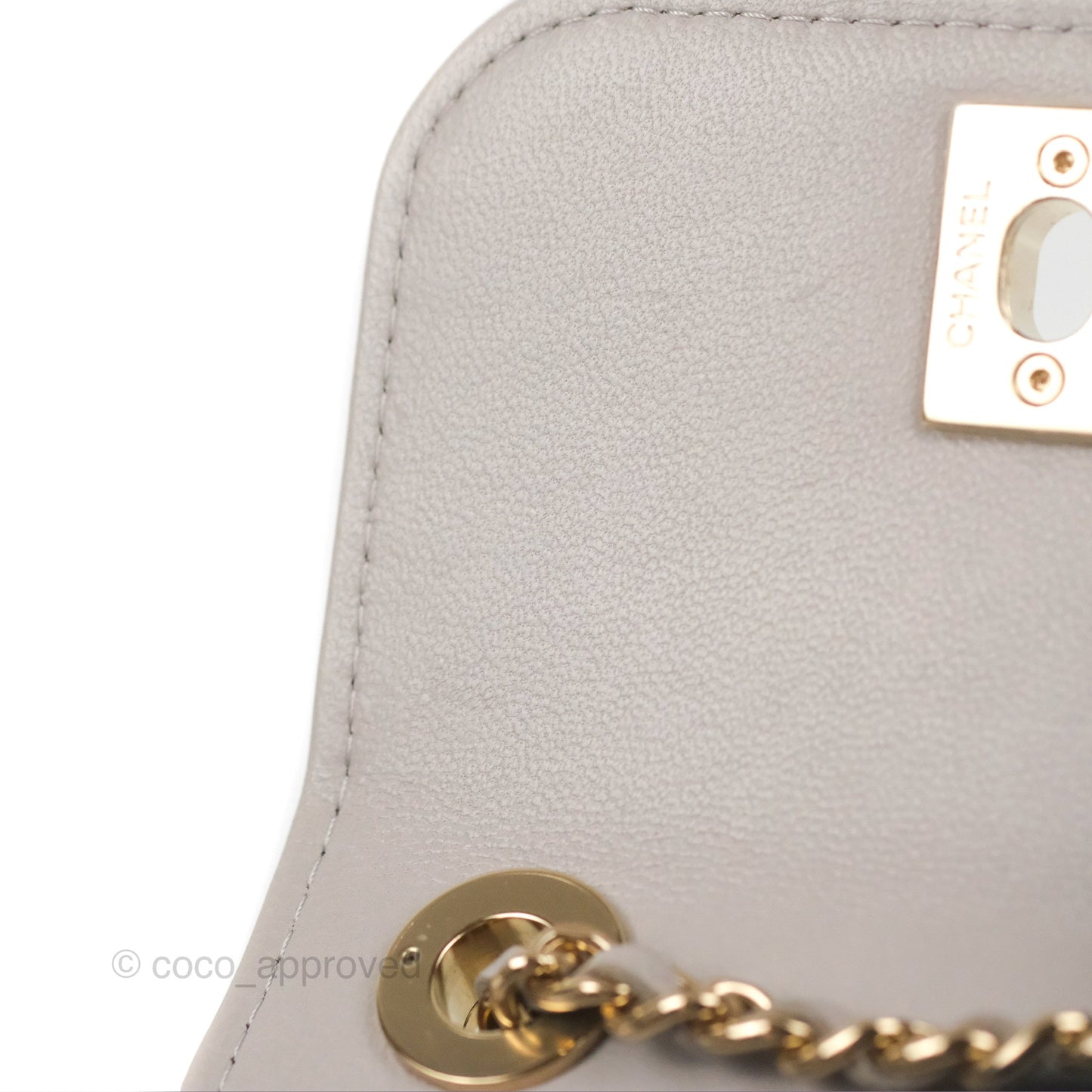 Chanel Mini Quilted Trendy CC Clutch With Chain Light Grey Lambskin Gold Hardware