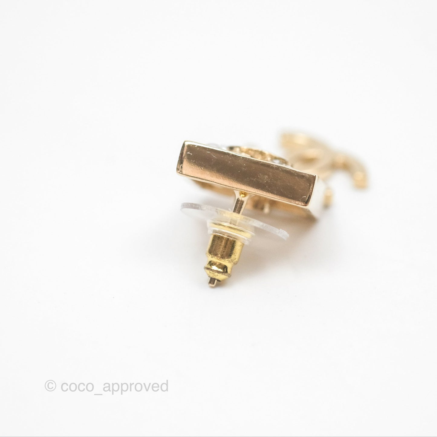 Chanel Square Crystal Pearl CC Drop Earrings Gold Tone 22C