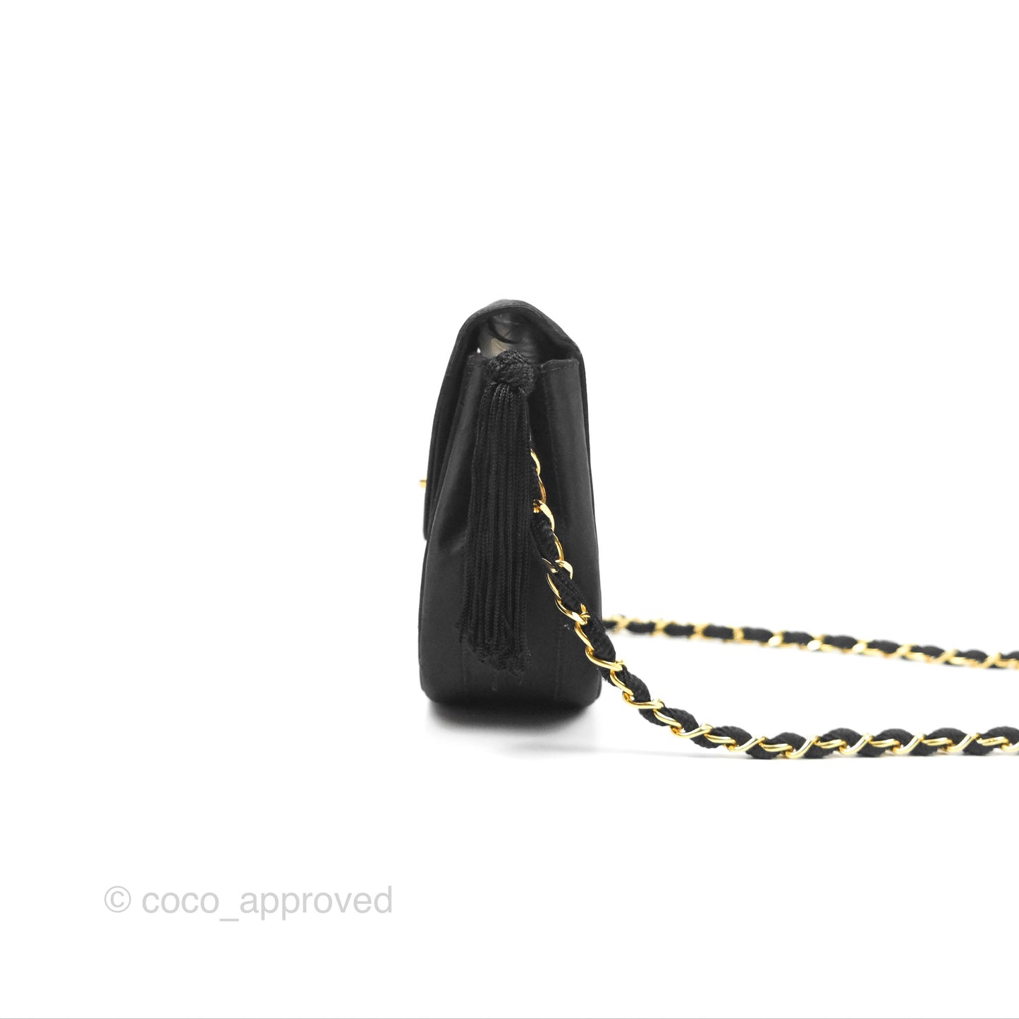 Chanel Vintage Half Moon Tassel Flap Black Satin 24K Gold Hardware
