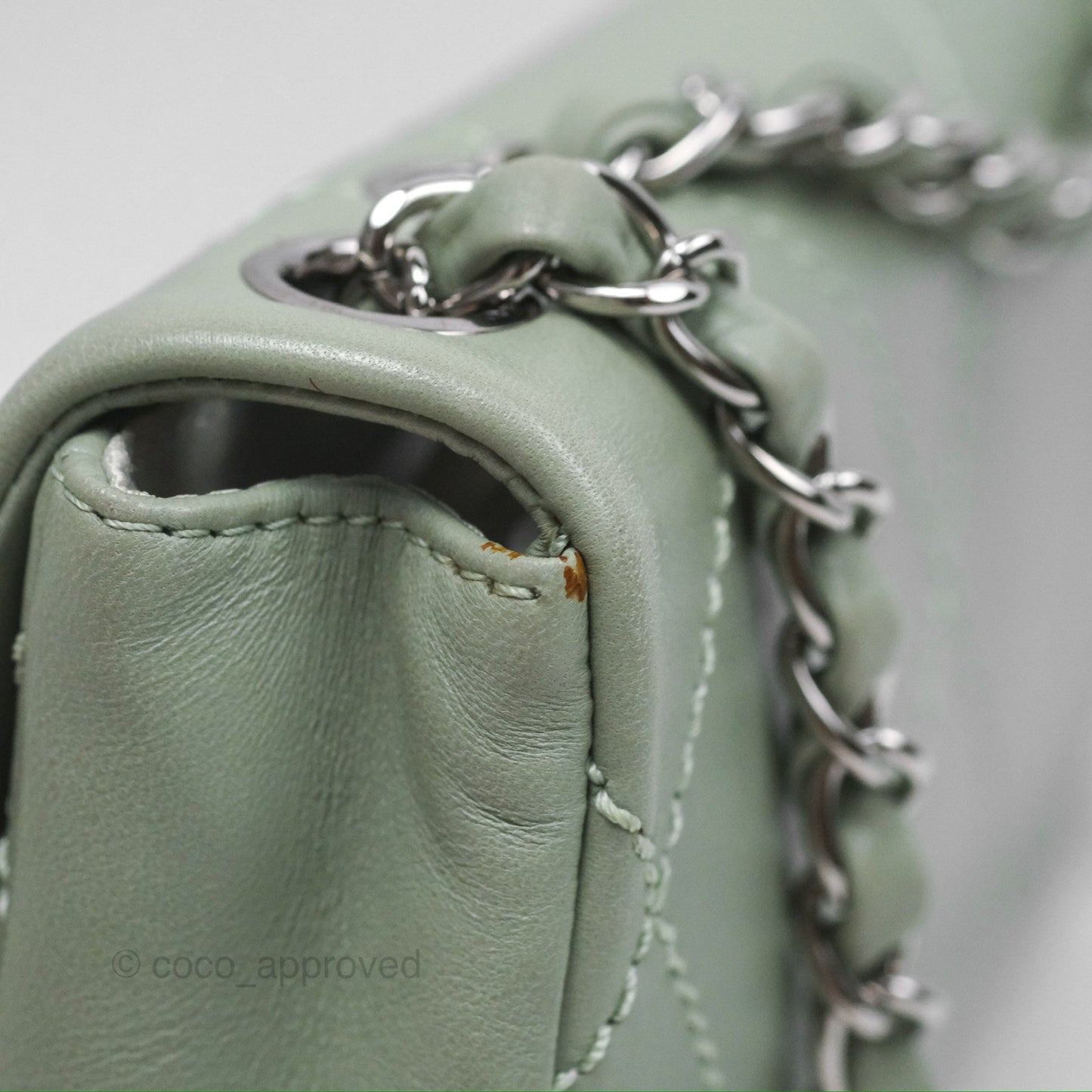 Chanel CC East West Flap Bag Lambskin Mint Green Silver Hardware