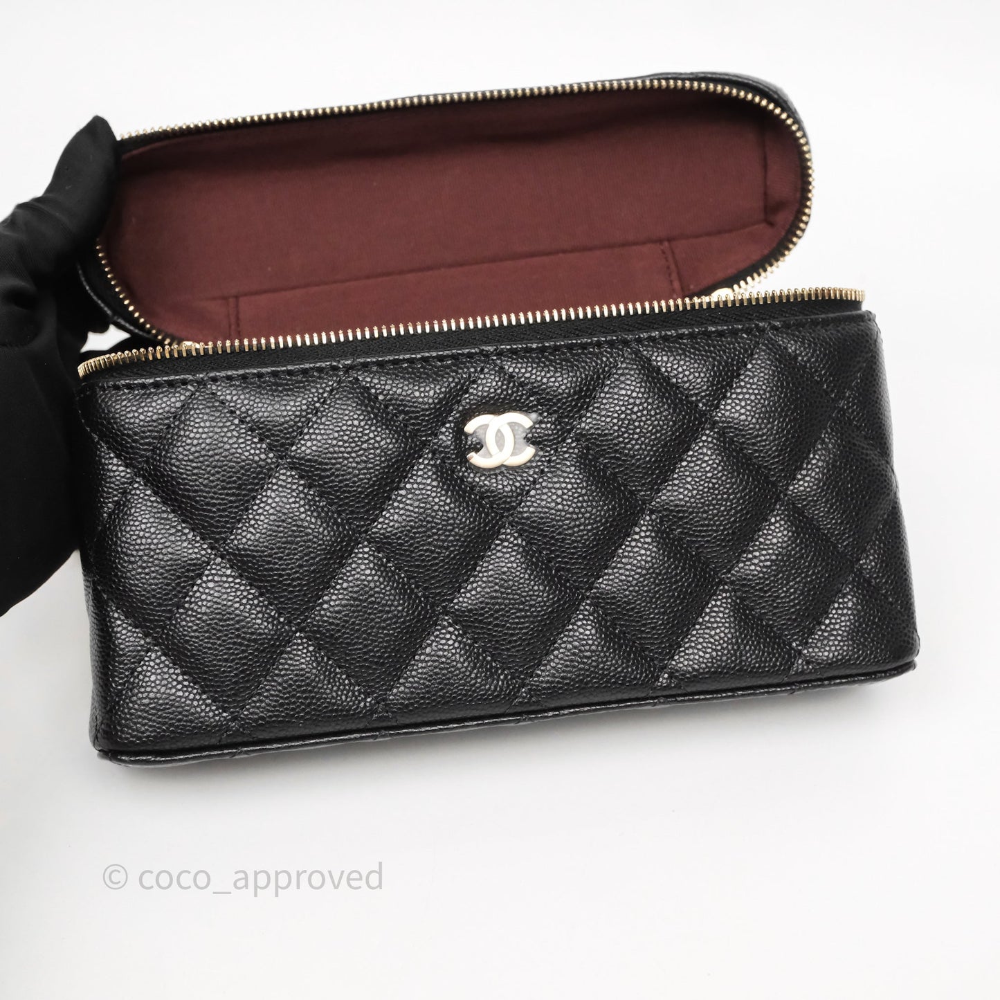 Chanel Top Handle Long Vanity with Chain Black Caviar Gold Hardware