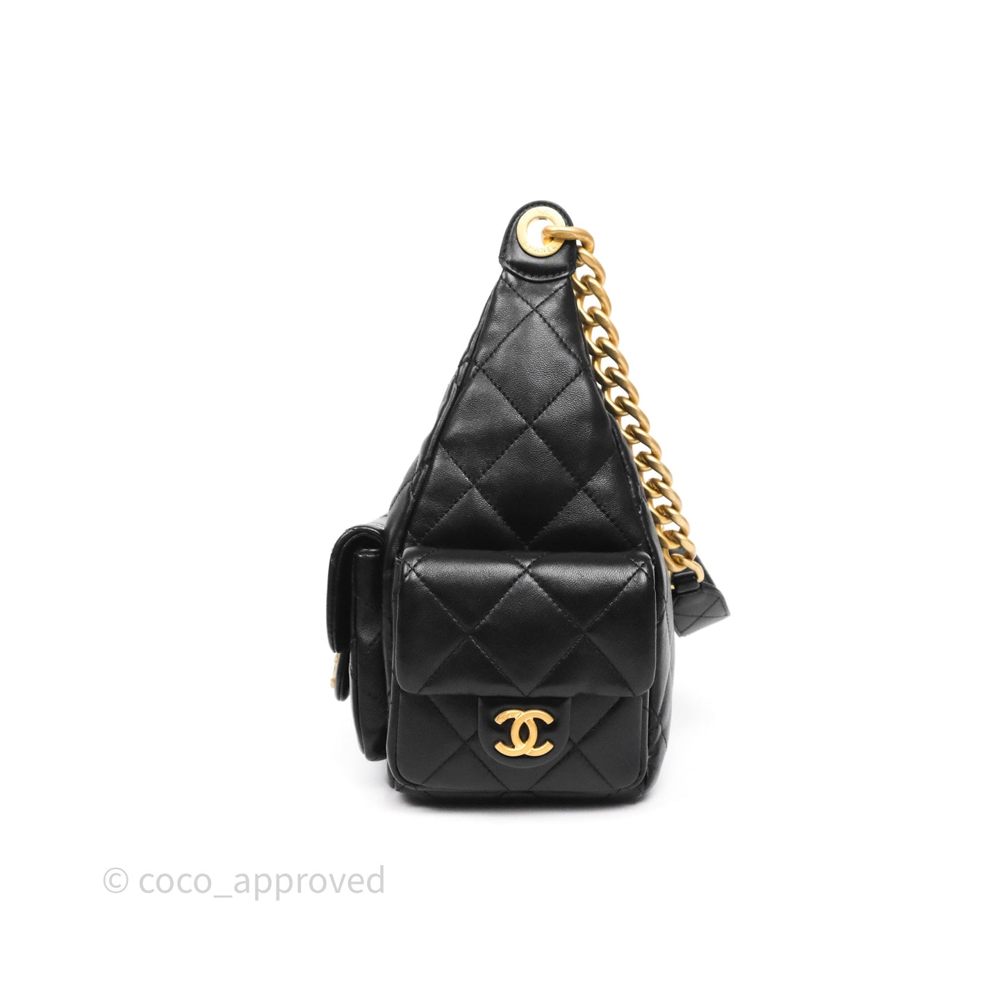Chanel Quilted Large Trendy Double Pocket Hobo Black Lambskin Gold Hardware