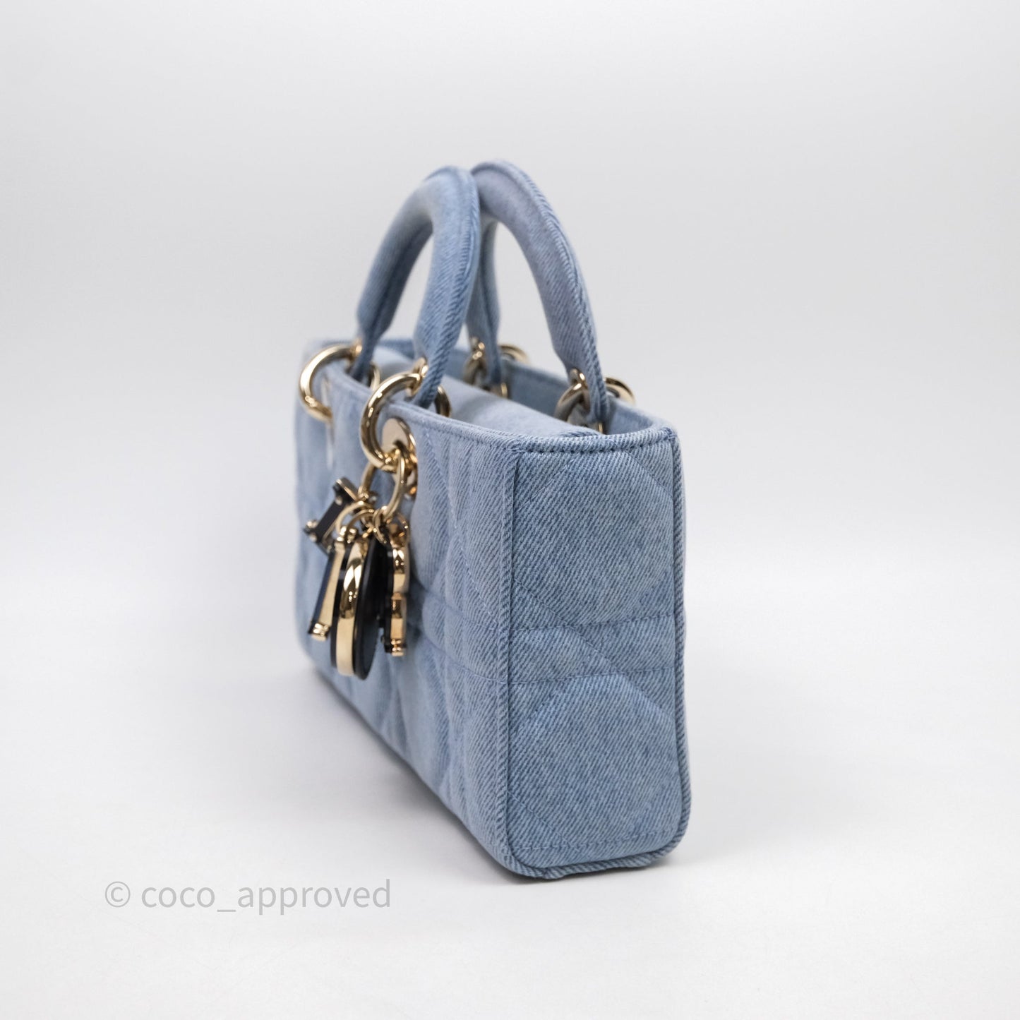 Christian Dior Medium Lady D-Joy Bag Denim Cannage Gold Hardware