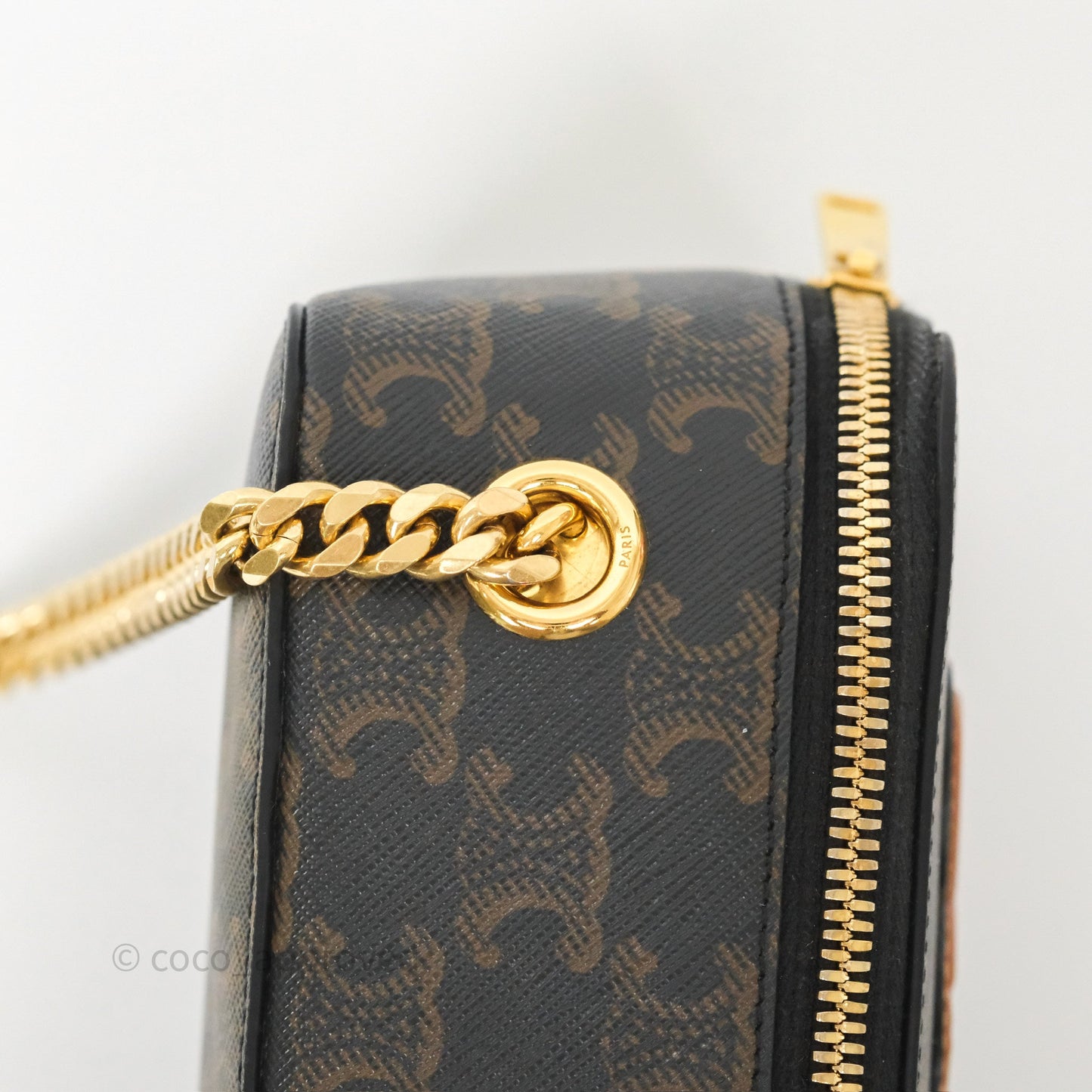 Celine Cuir Box On Chain Triomphe Canvas Tan Calfskin