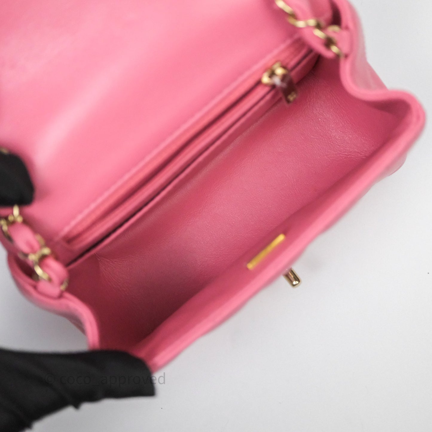 Chanel Quilted Mini Square Pink Lambskin Gold Hardware