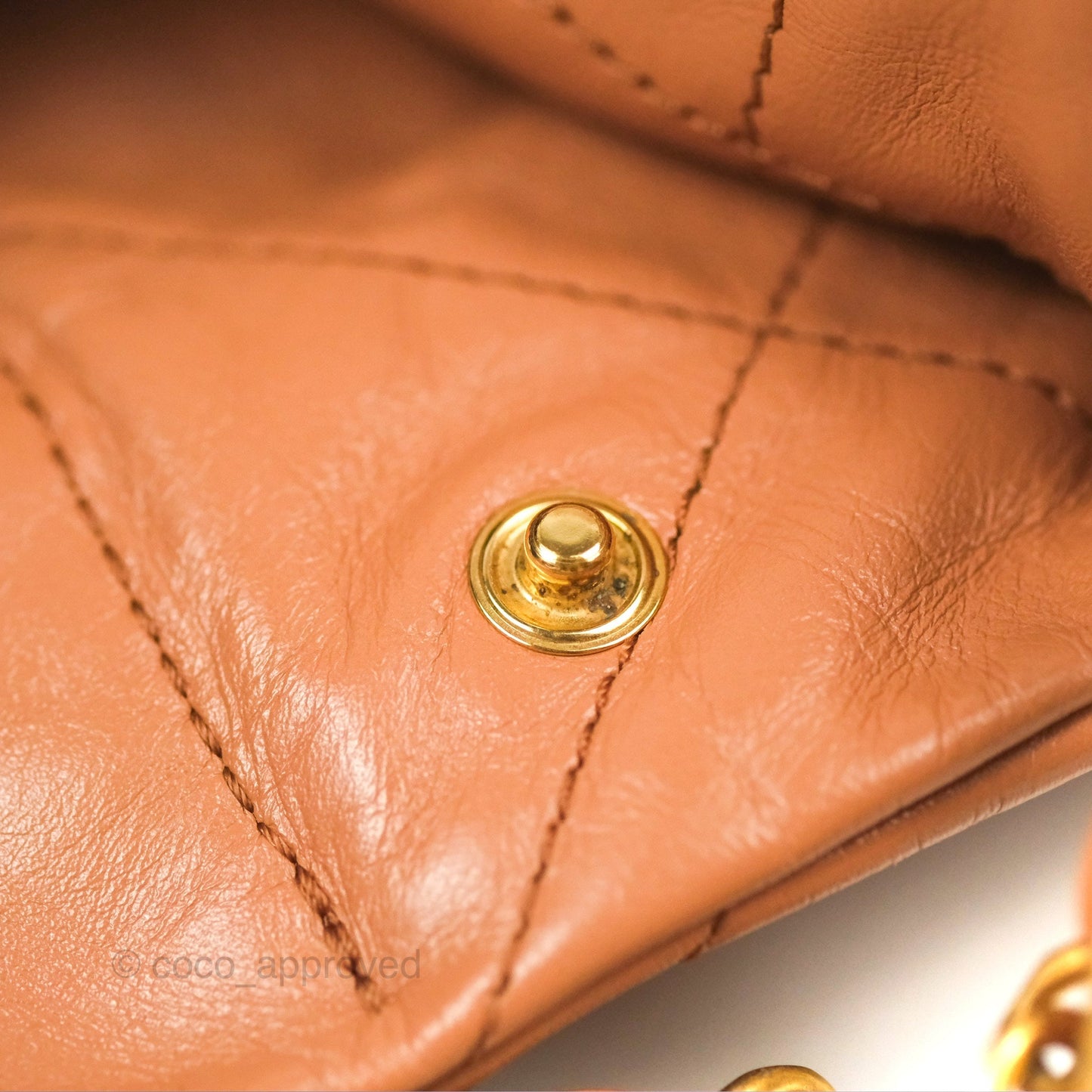 Chanel 22 Small Caramel Beige Shiny Calfskin Aged Gold Hardware