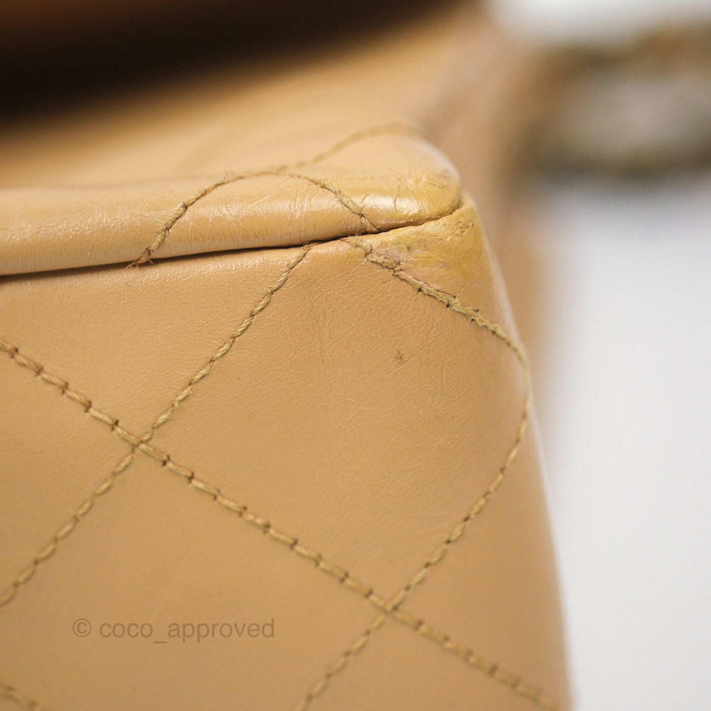 Chanel Vintage Jumbo Beige Flap Bag Lambskin Enamel Hardware