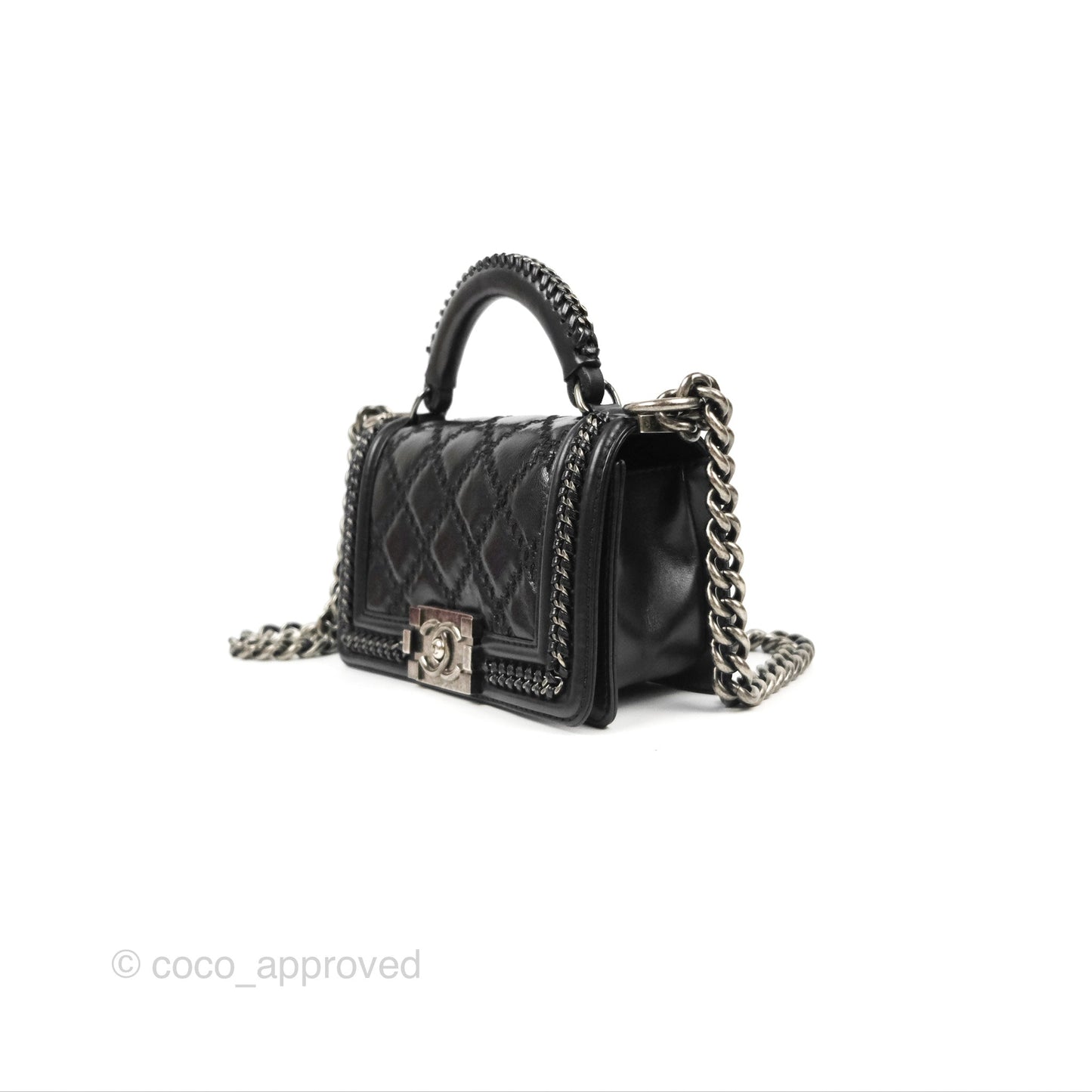Chanel Small Chain Around Top Handle Boy Black Calfskin Ruthenium Hardware