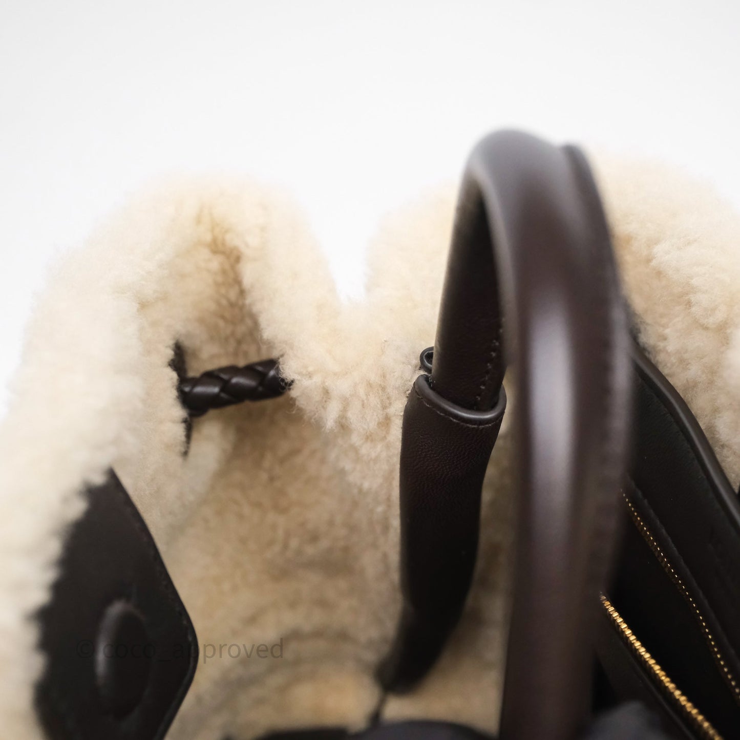 Bottega Veneta Shearling Aviator Small Andiamo Bag Brown