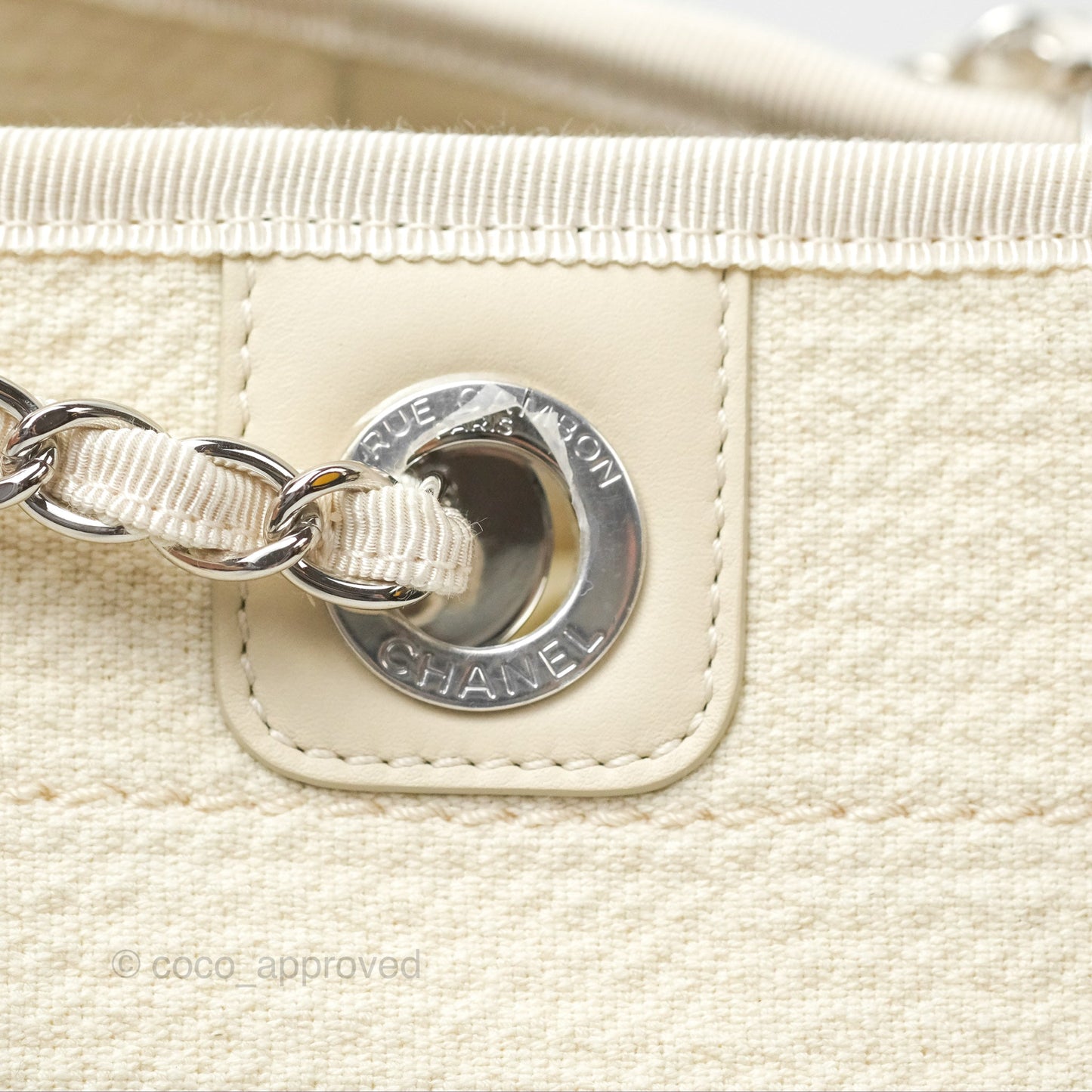 Chanel Medium Deauville Tote Ivory Cotton Silver Hardware