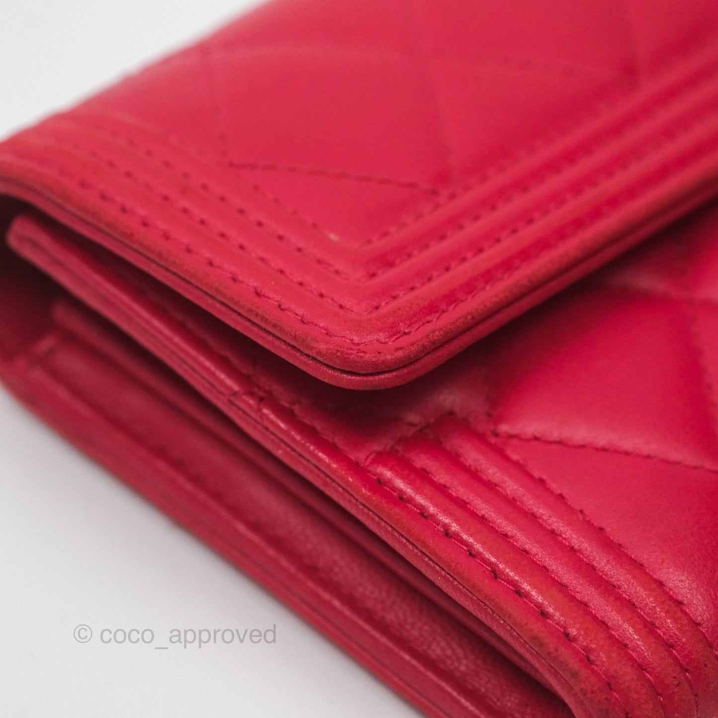 Chanel Quilted Boy Flap Long Wallet Red Lambskin Gold Hardware