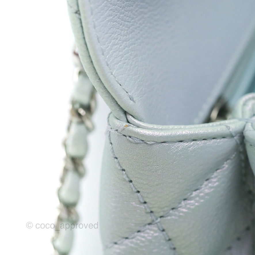 Chanel Small Coco Handle Quilted Iridescent Light Blue Caviar Rainbow Hardware