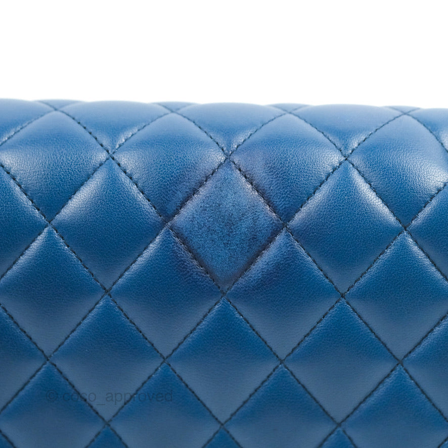 Chanel Classic M/L Medium Flap Quilted Dark Blue Lambskin Gold Hardware