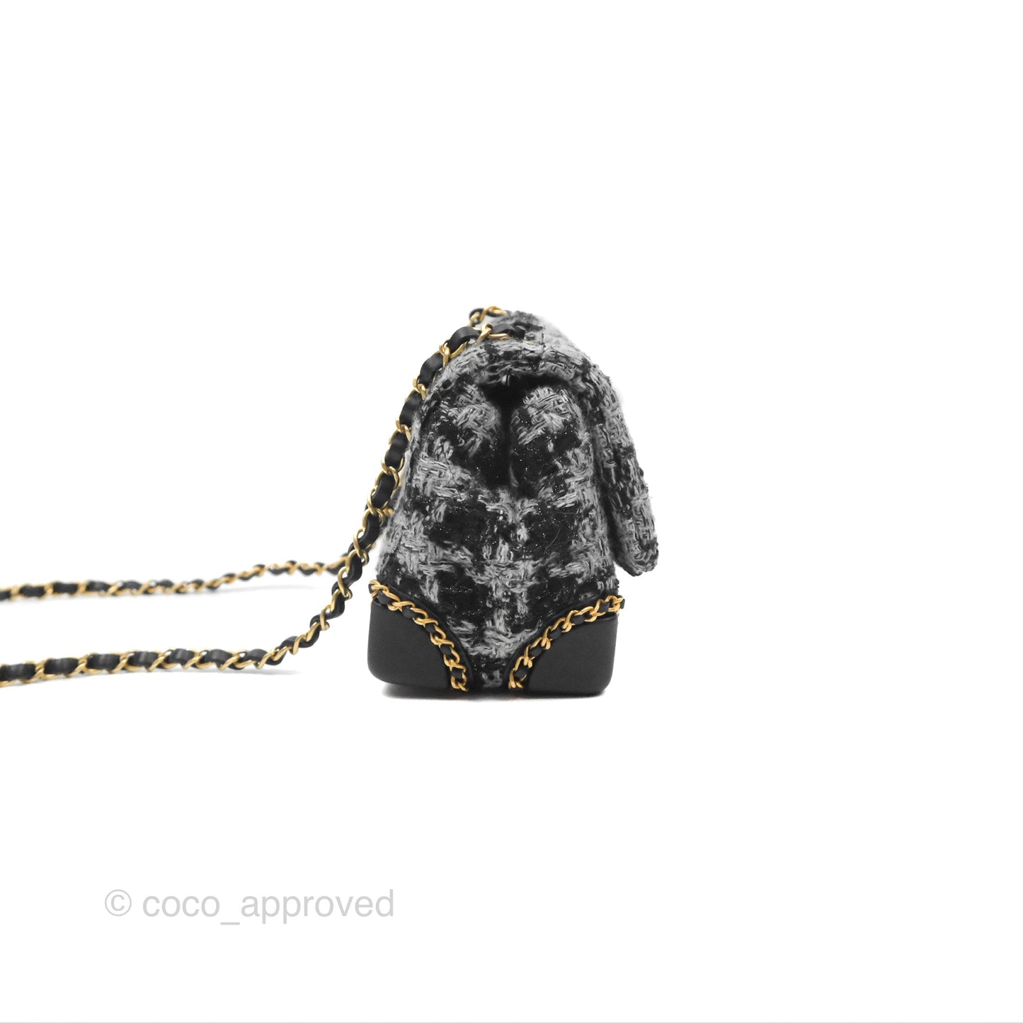 Chanel Mini Flag Bag Black & Grey Tweed Aged Gold Hardware