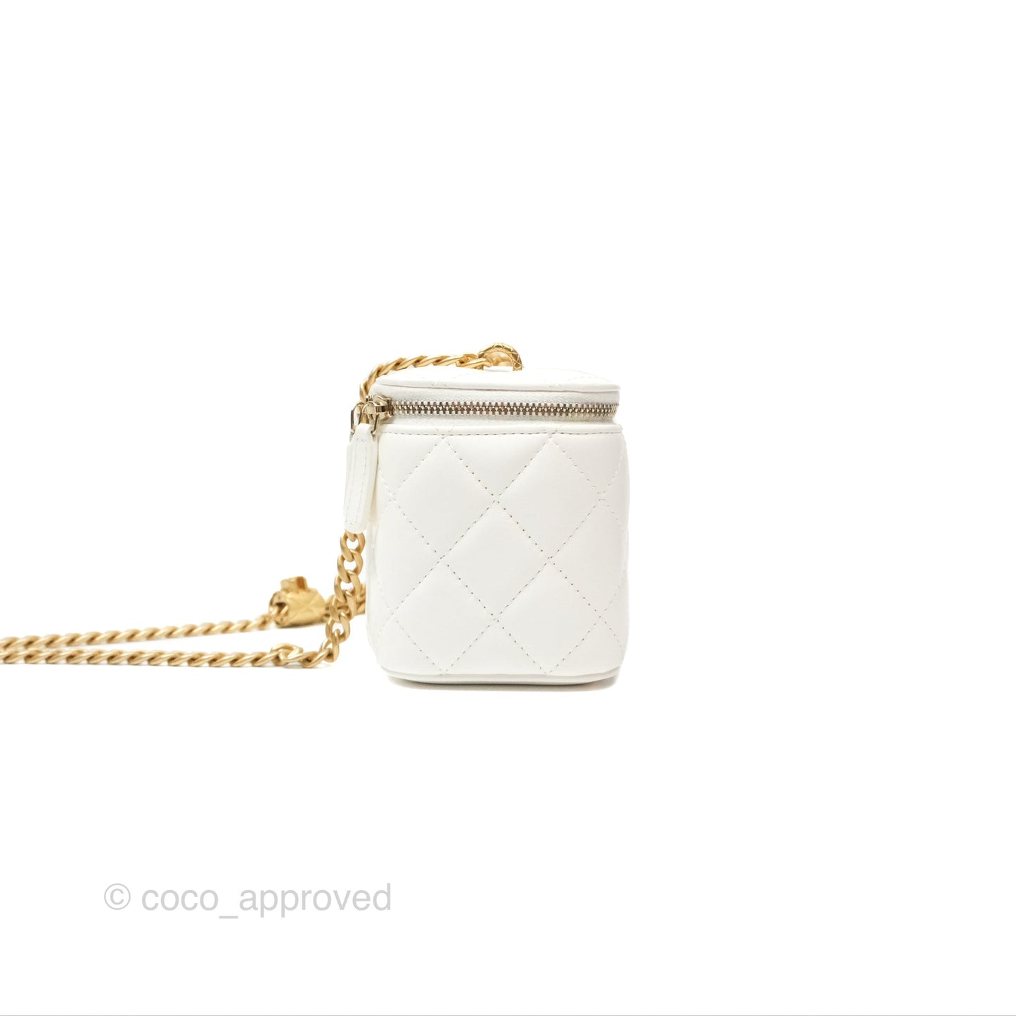 Chanel All Slide Vanity with Adjustable Chain White Lambskin Aged Gold Hardware