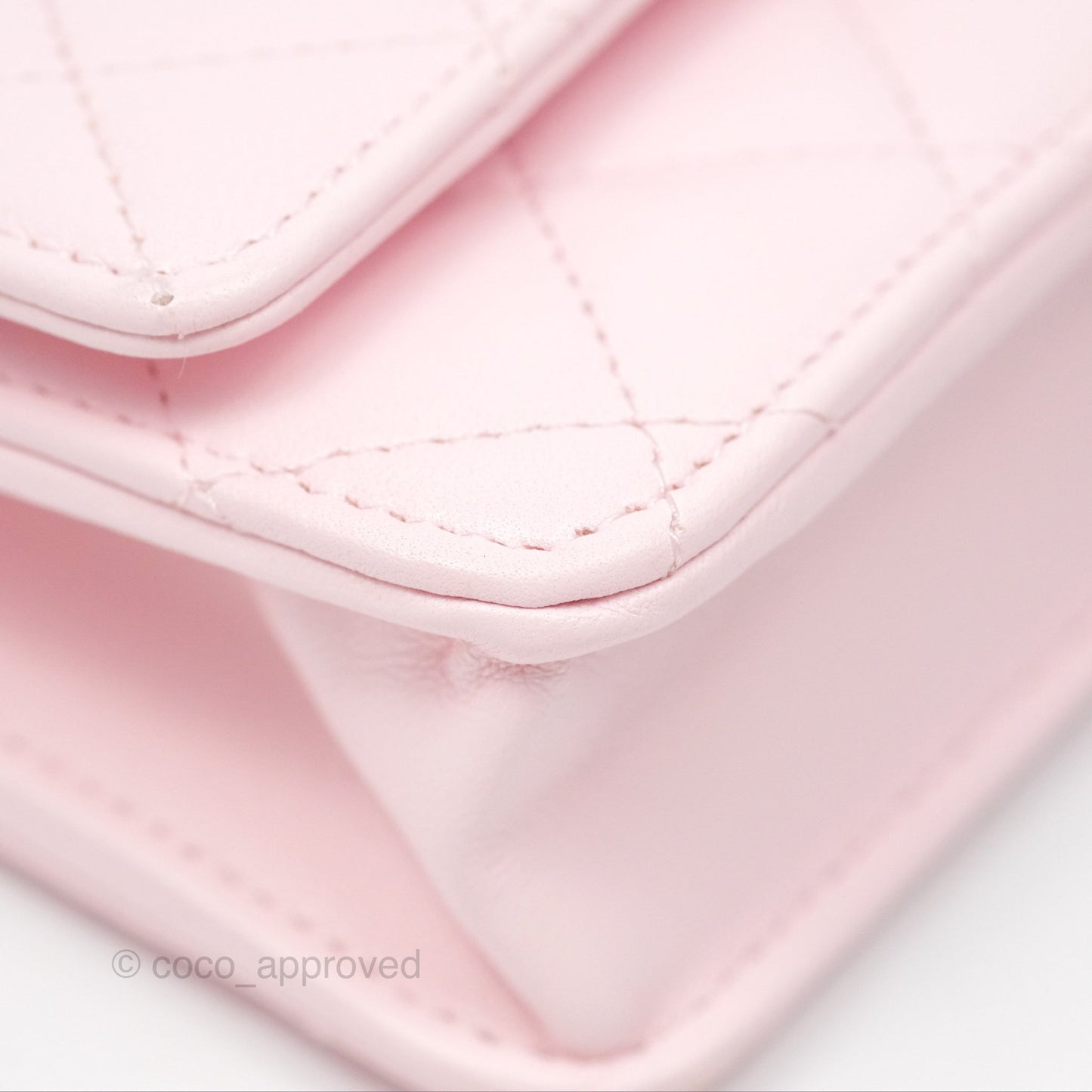 Chanel Wallet On Chain WOC Pearl Chain Iridescent Light Pink Lambskin Gold Hardware