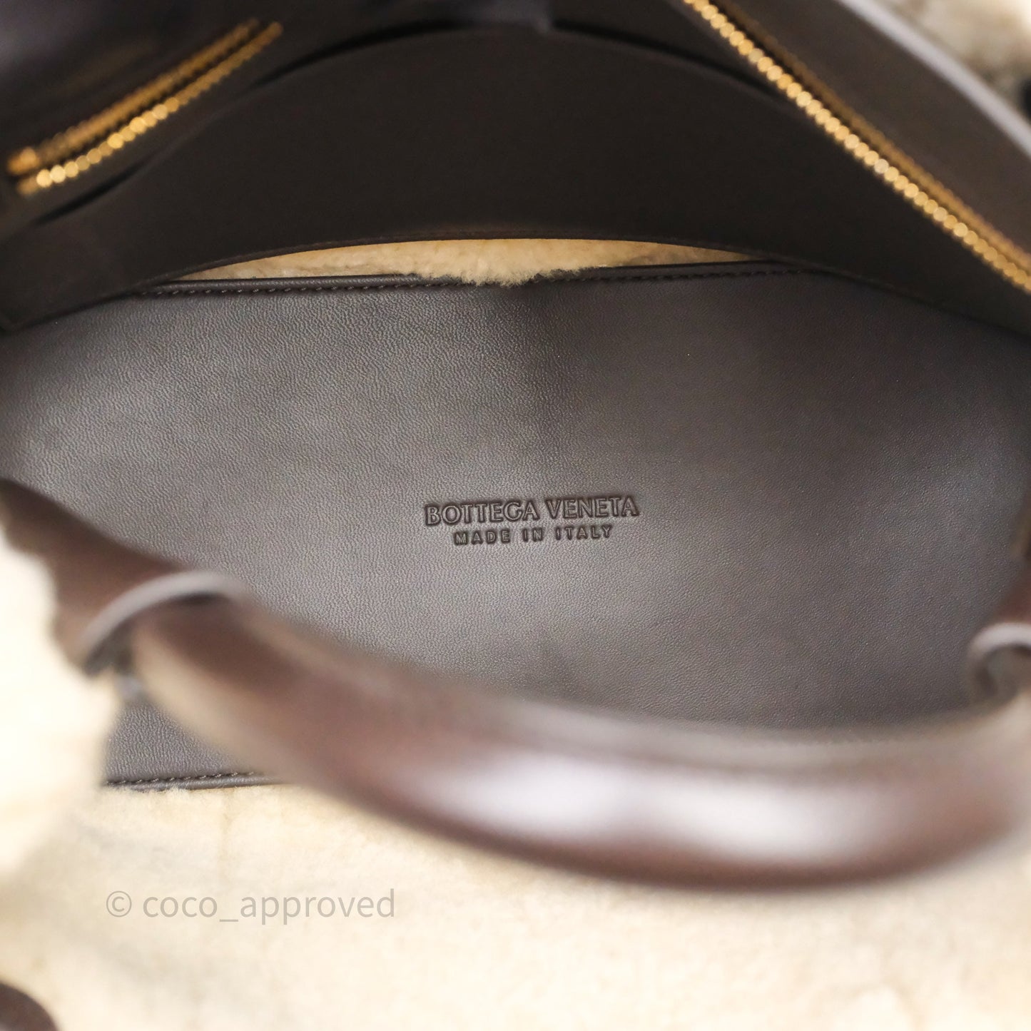 Bottega Veneta Shearling Aviator Small Andiamo Bag Brown