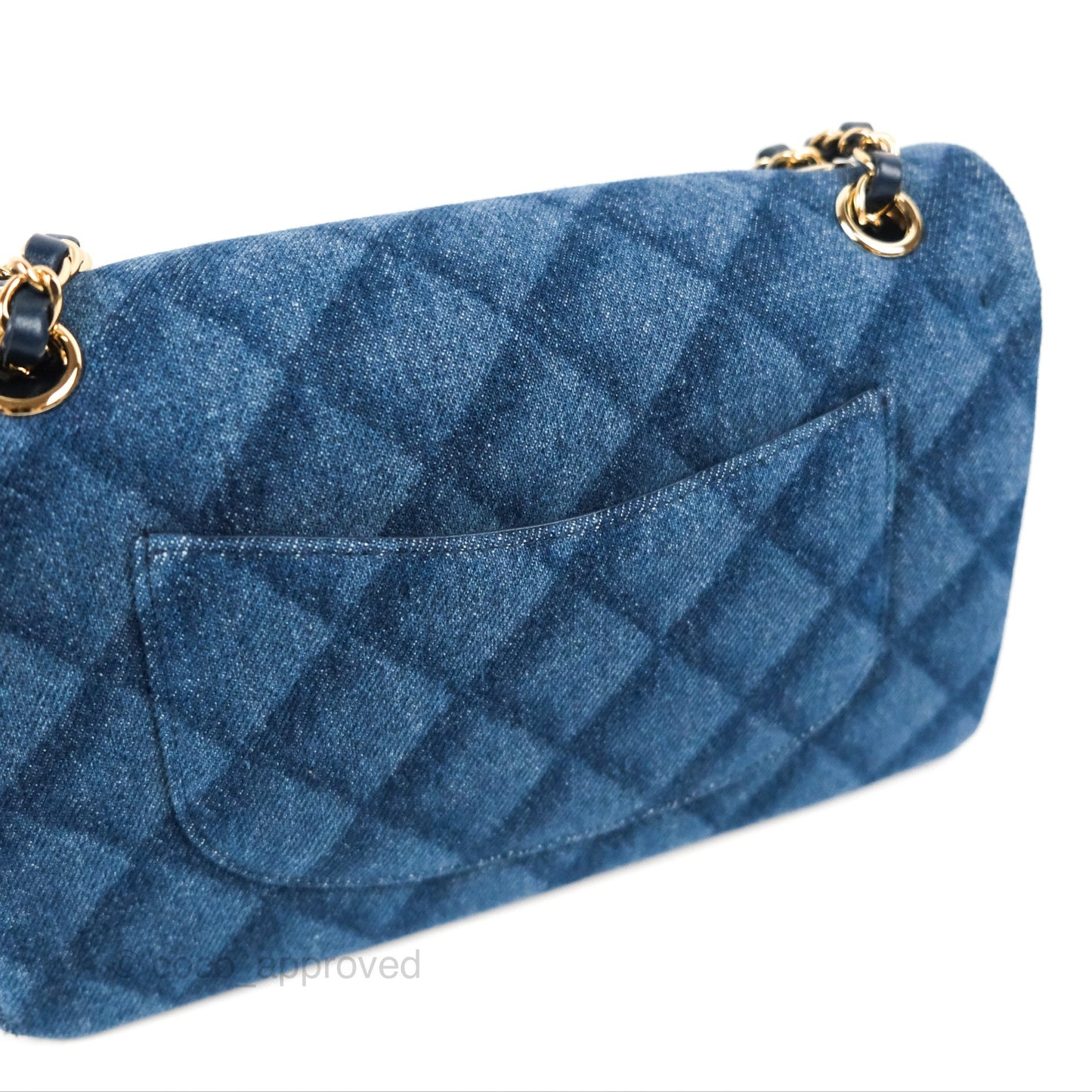 Chanel M/L Quilted Medium Double Flap Dark Blue Printed Denim 22B