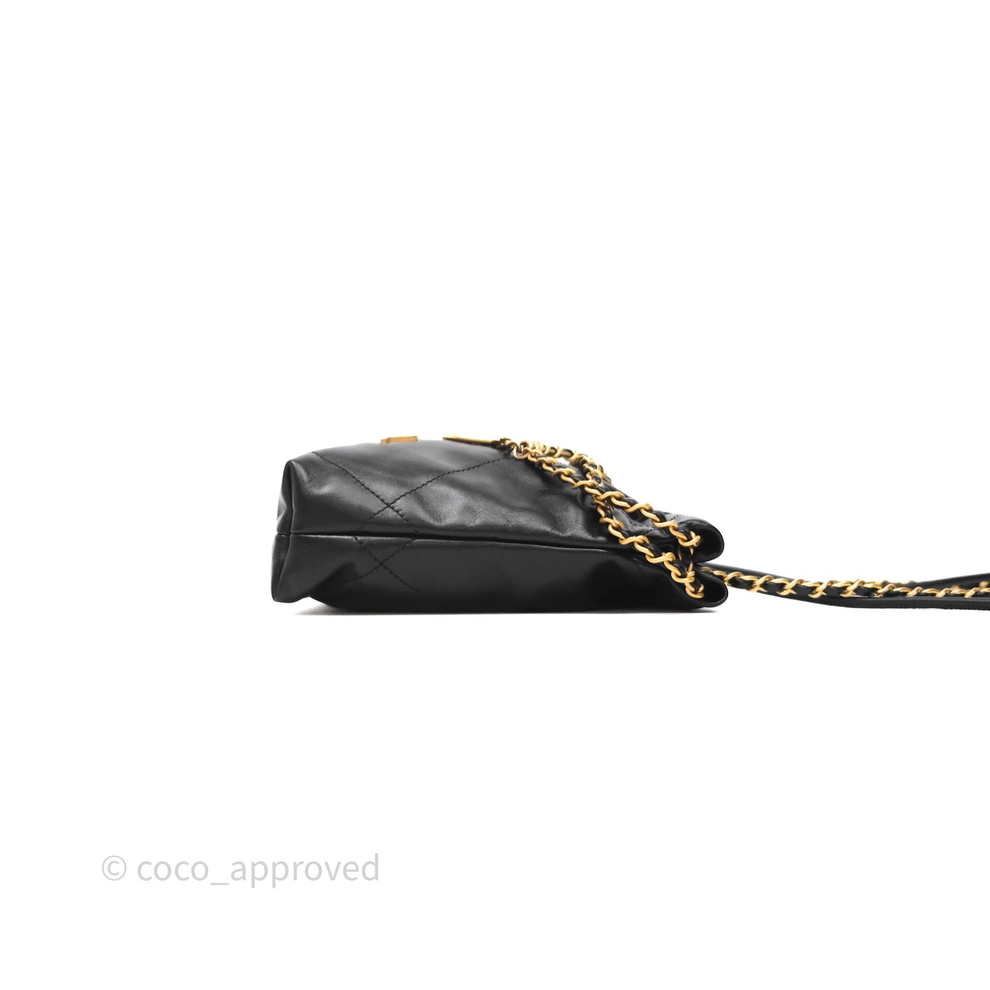 Chanel 22 Mini Bag Black Shiny Crumpled Calfskin Aged Gold Hardware