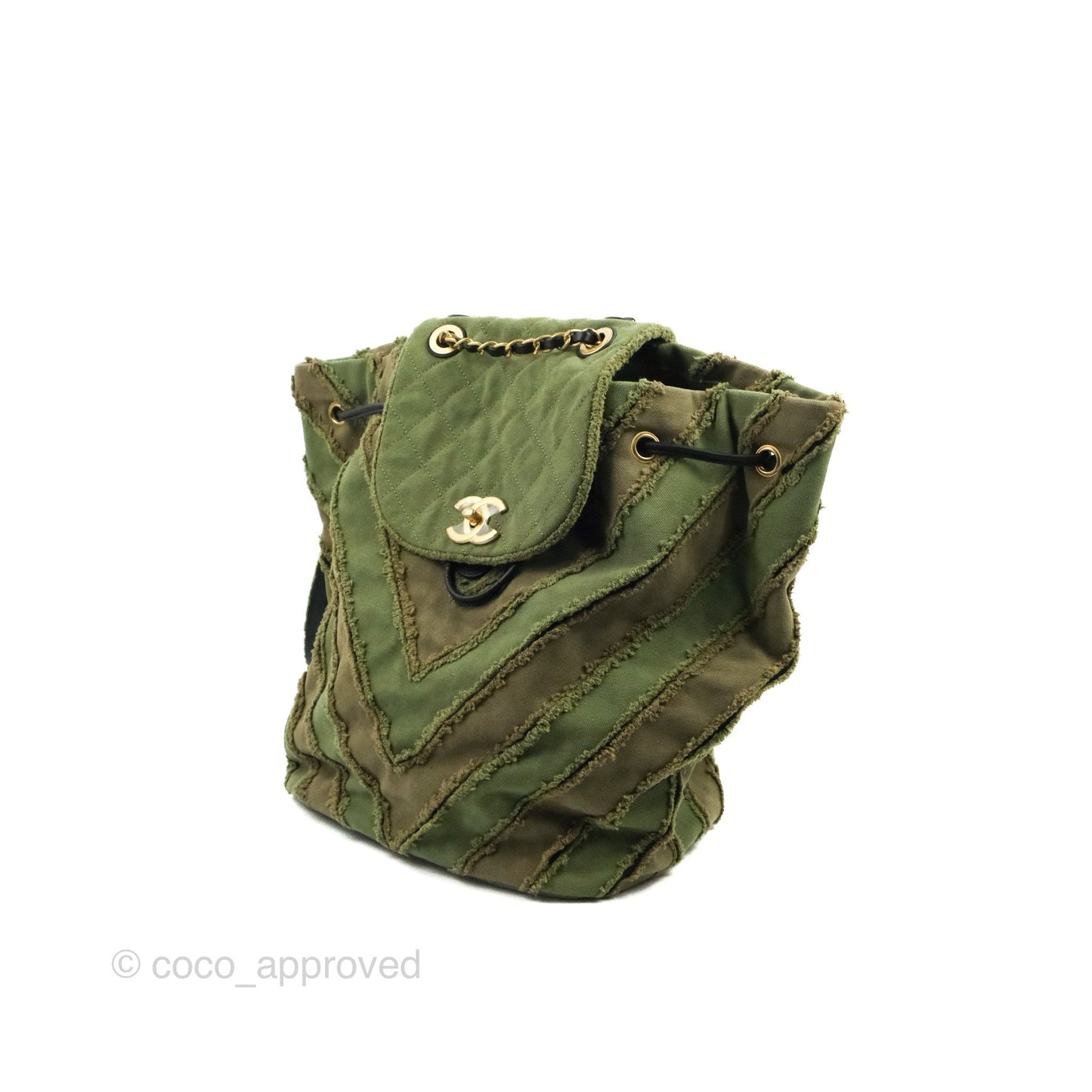 Chanel Coco Cuba Patchwork Chevron Backpack Green Canvas 2017 Cruise
