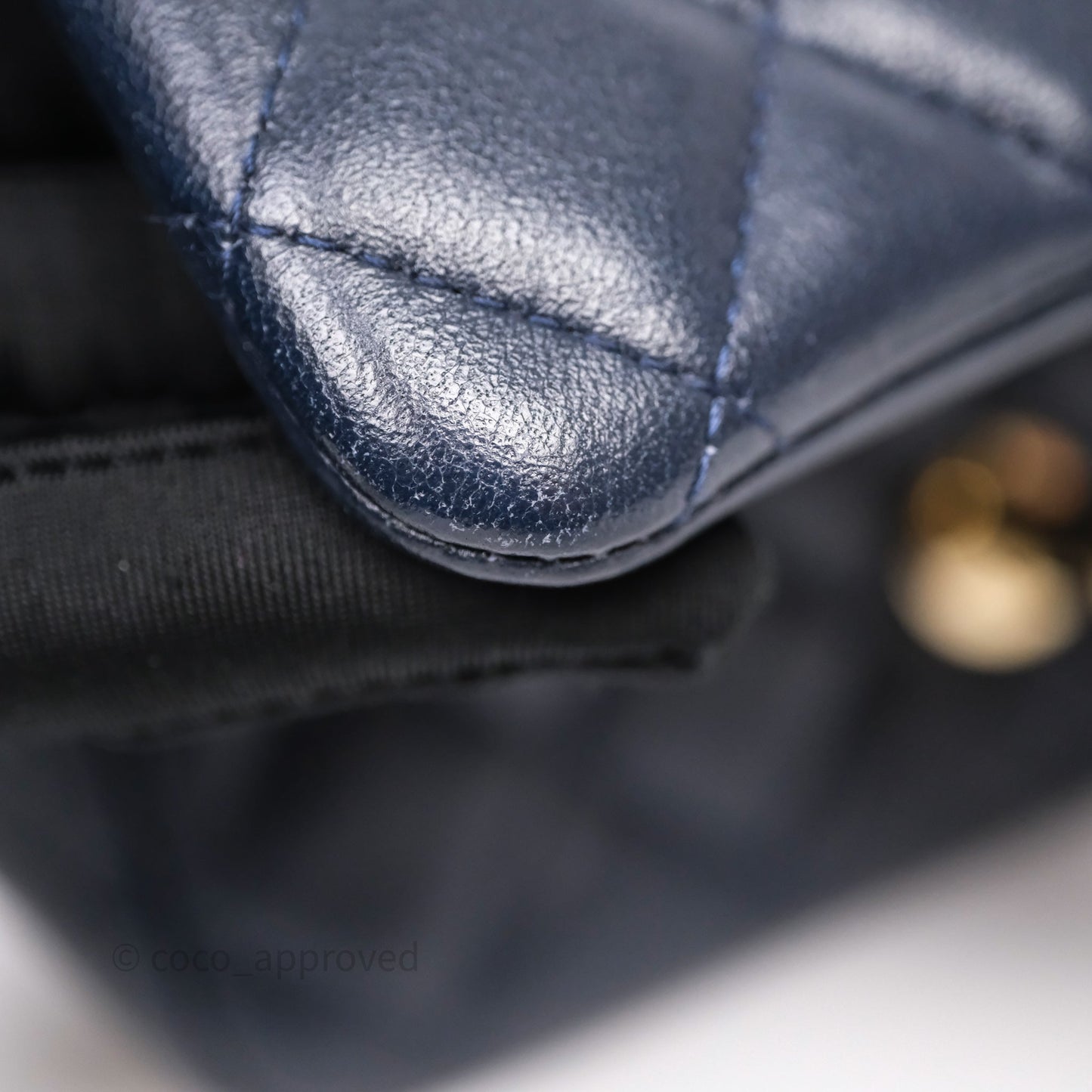Chanel Mini Square Flap Quilted Navy Lambskin Gold Hardware