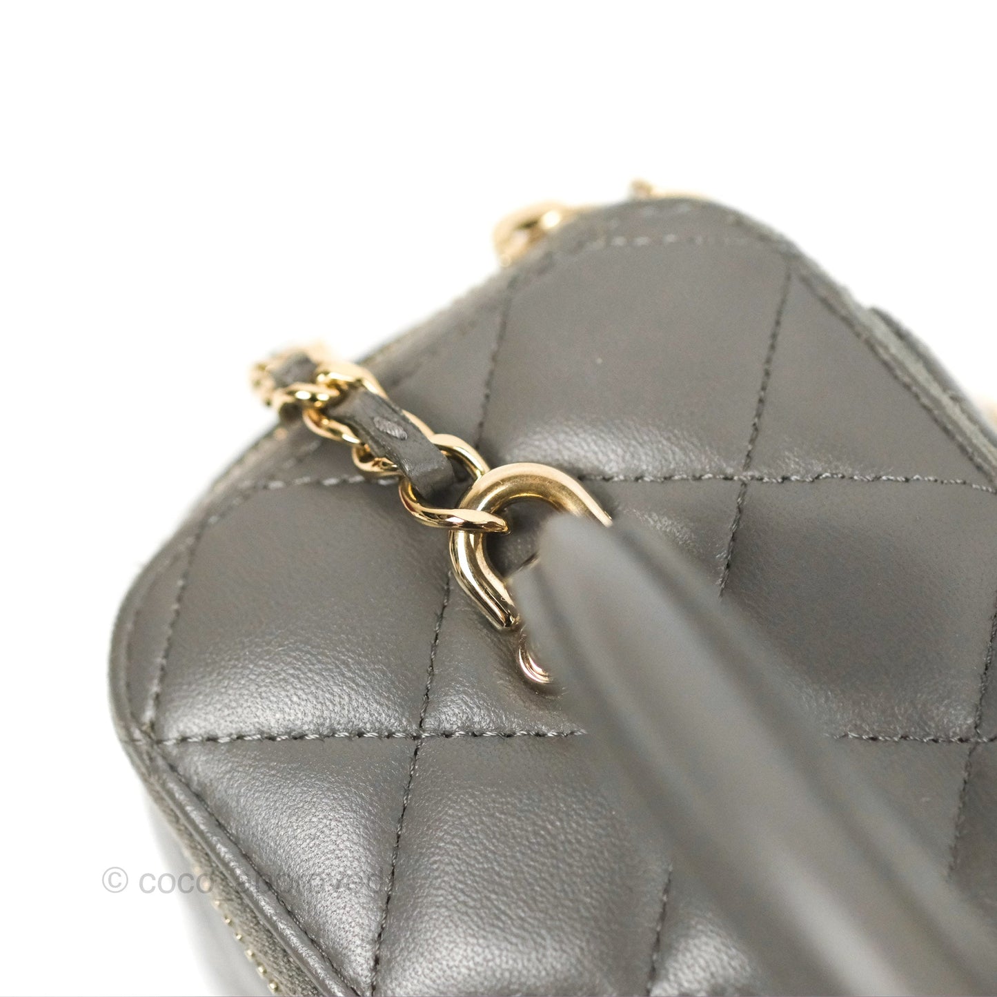 Chanel Vanity Rectangular Top Handle Dark Grey Lambskin Gold Hardware