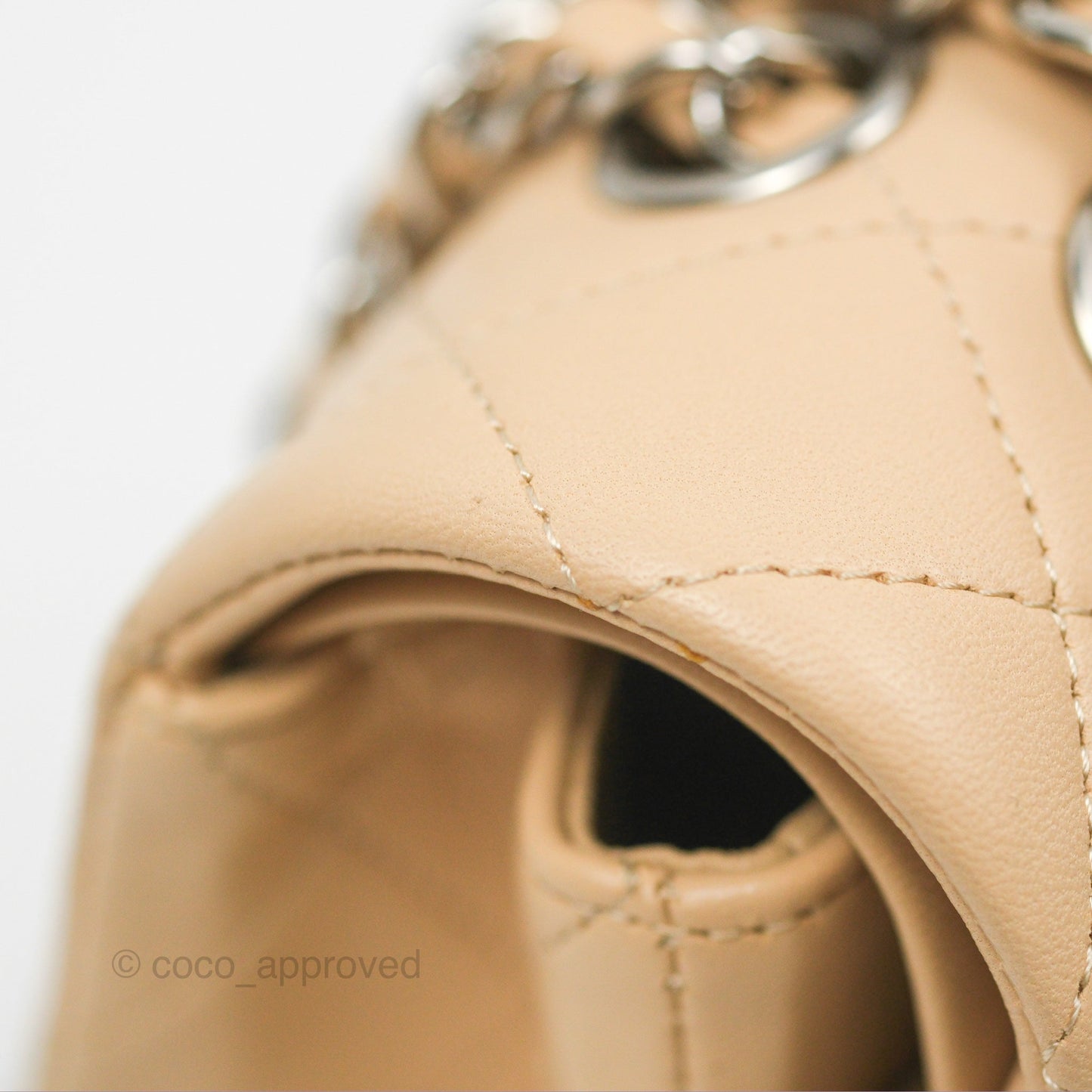 Chanel Classic M/L Medium Flap Quilted Beige Lambskin Silver Hardware