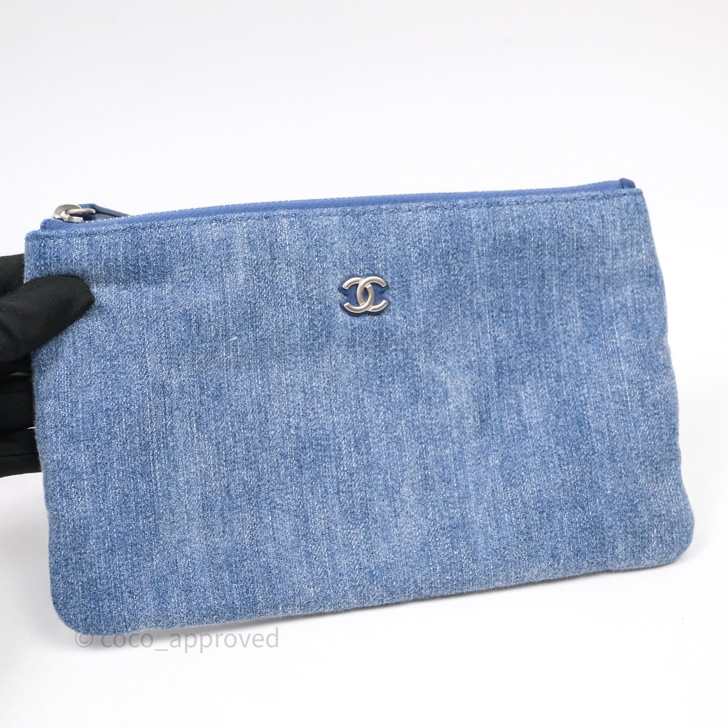 Chanel 22 Small Pearl Studded Denim Silver Hardware