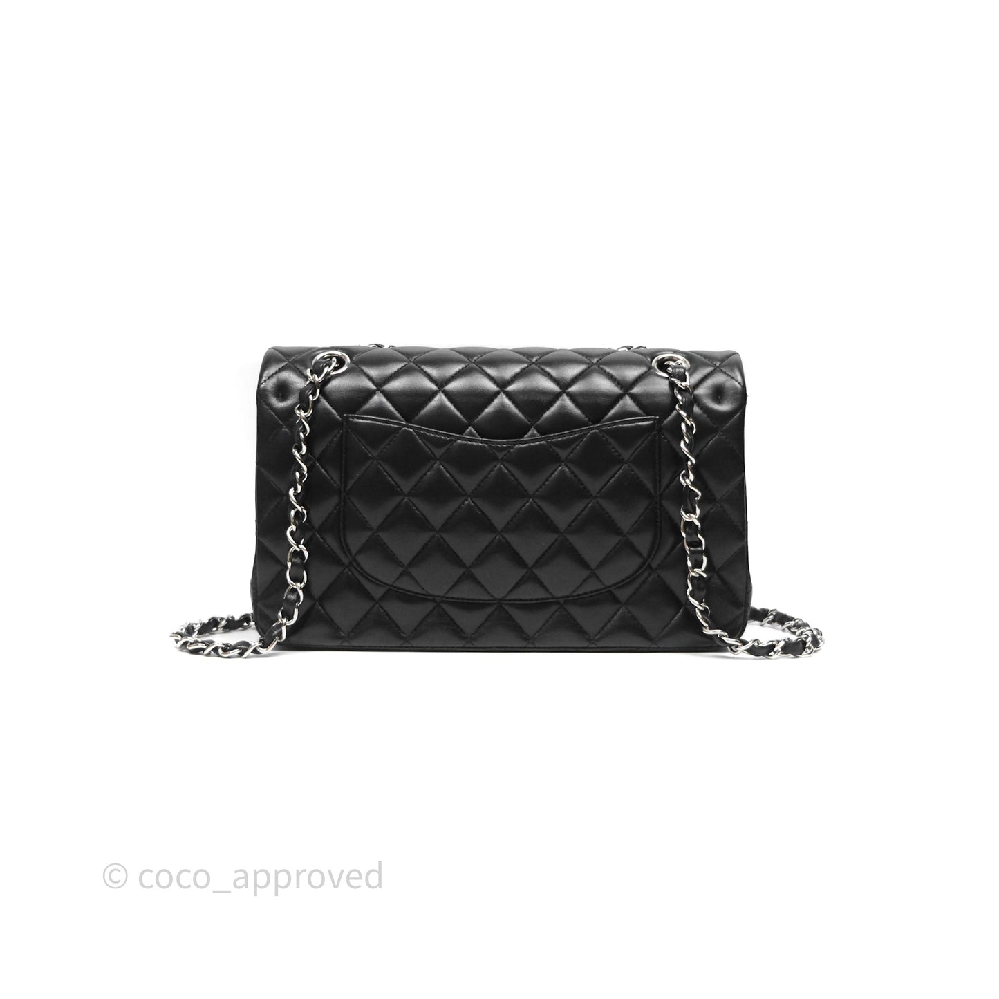 Chanel Classic M/L Medium Flap Quilted Black Lambskin Silver Hardware