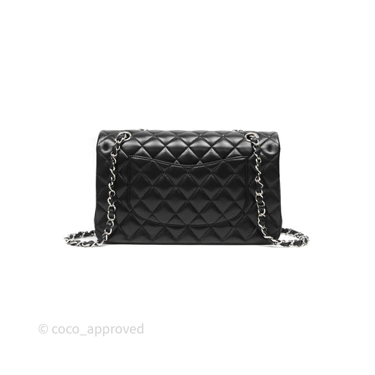 Chanel Classic M/L Medium Flap Quilted Black Lambskin Silver Hardware
