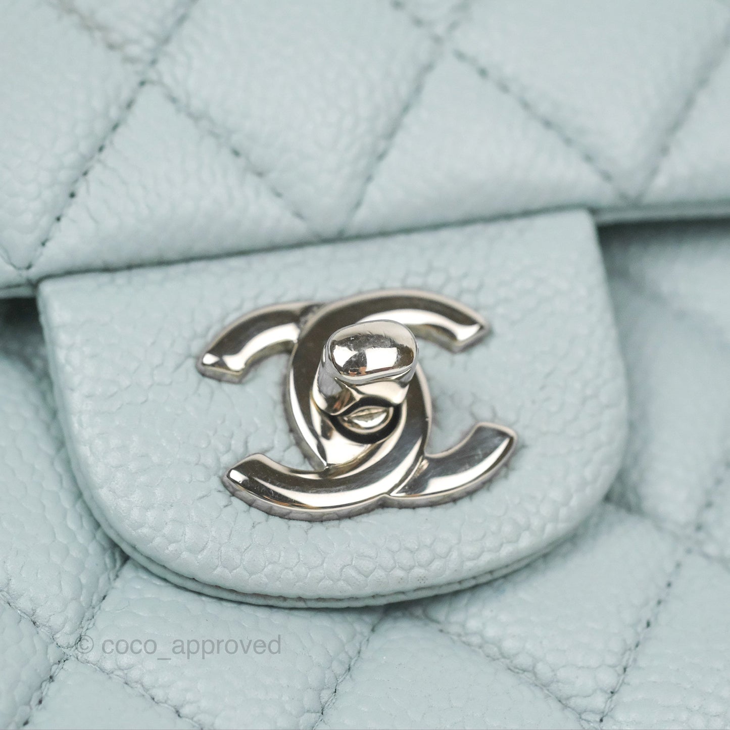 Chanel Classic M/L Medium Flap Quilted Light Grey Blue Caviar Silver Hardware