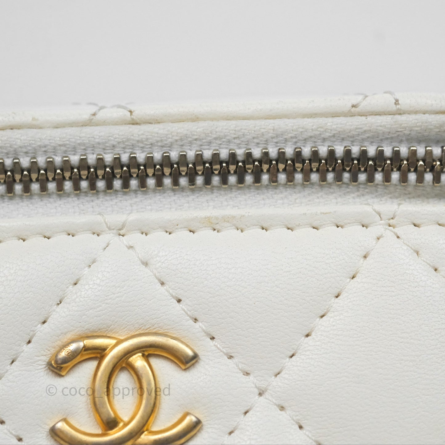 Chanel Mini Pearl Crush Vanity With Chain Ivory White Aged Gold Hardware