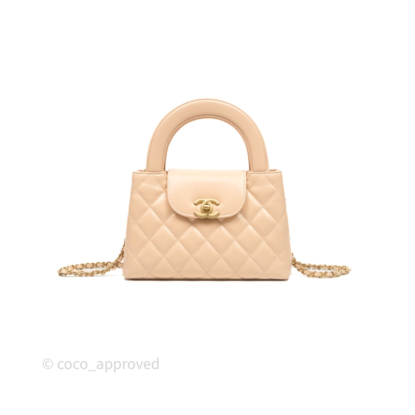 Chanel Kelly Bag Quilted Light Beige Shiny Crumpled Calfskin Aged Gold Hardware