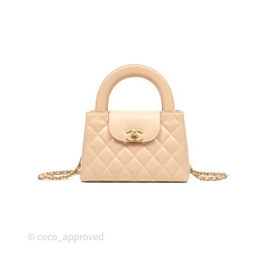 Chanel Kelly Bag Quilted Light Beige Shiny Crumpled Calfskin Aged Gold Hardware