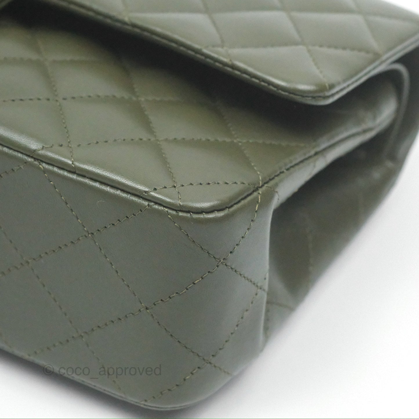 Chanel Classic M/L Medium Flap Quilted Lambskin Army Green Gold Hardware