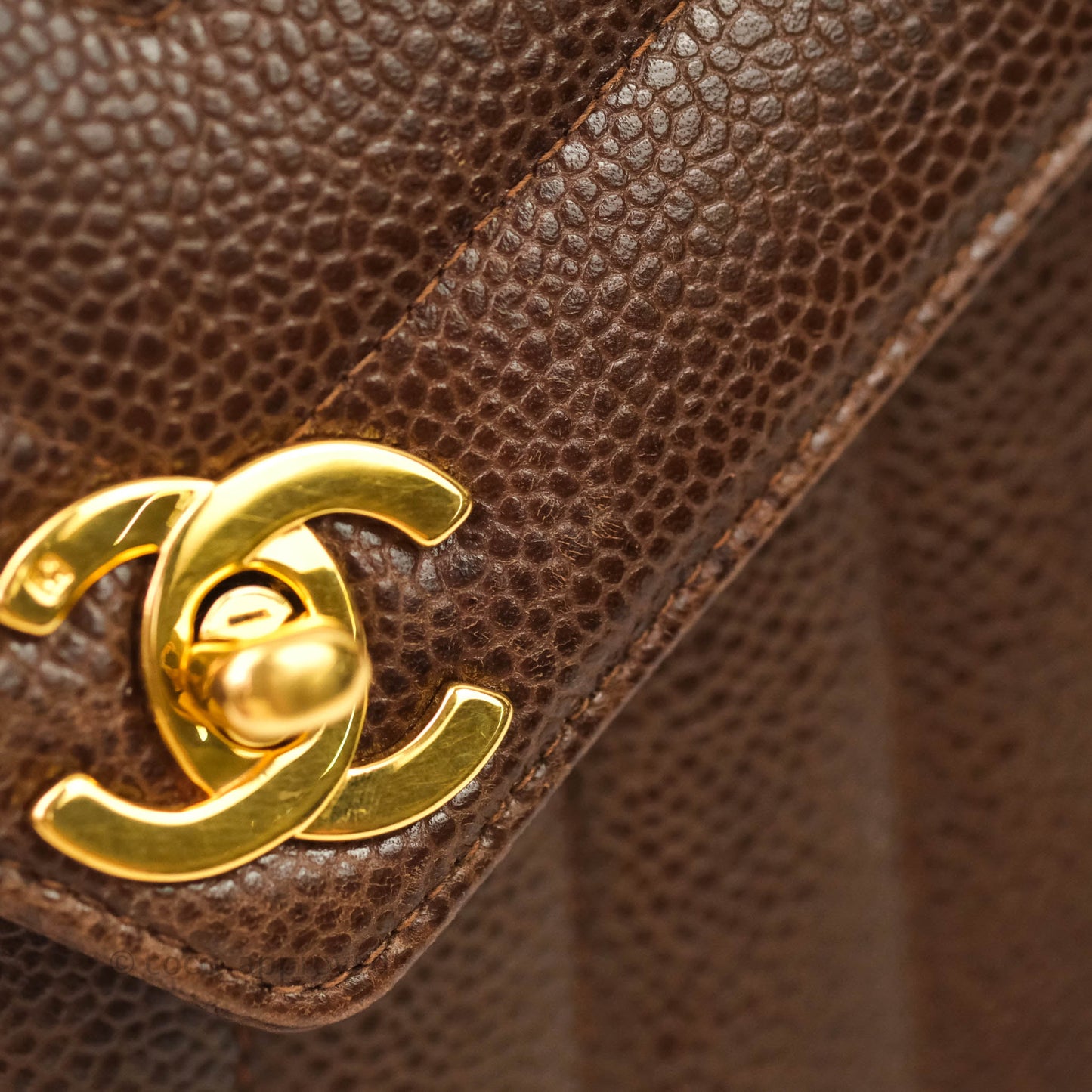 Chanel Vintage Caviar Chevron Flap Bag 24K Brown Gold Hardware