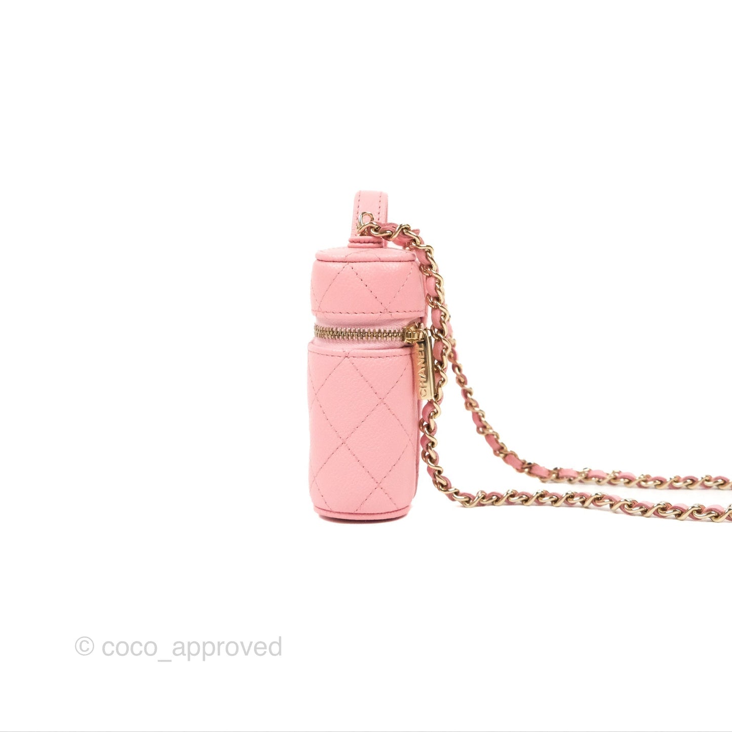 Chanel Quilted Small Handle With Care Vanity Case With Chain Pink Caviar Gold Hardware