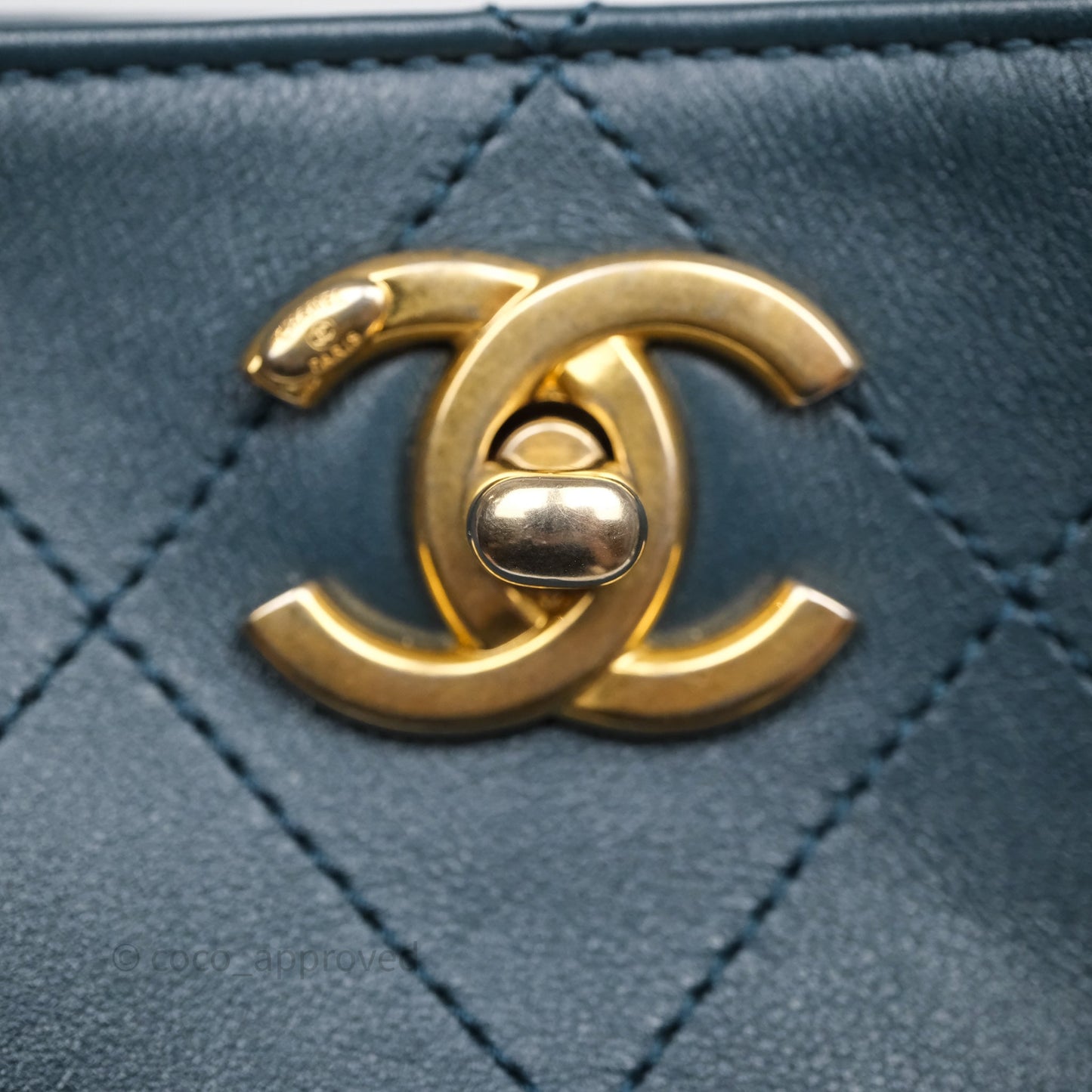 Chanel Button Up Hobo Bag Quilted Teal Calfskin Aged Gold Hardware